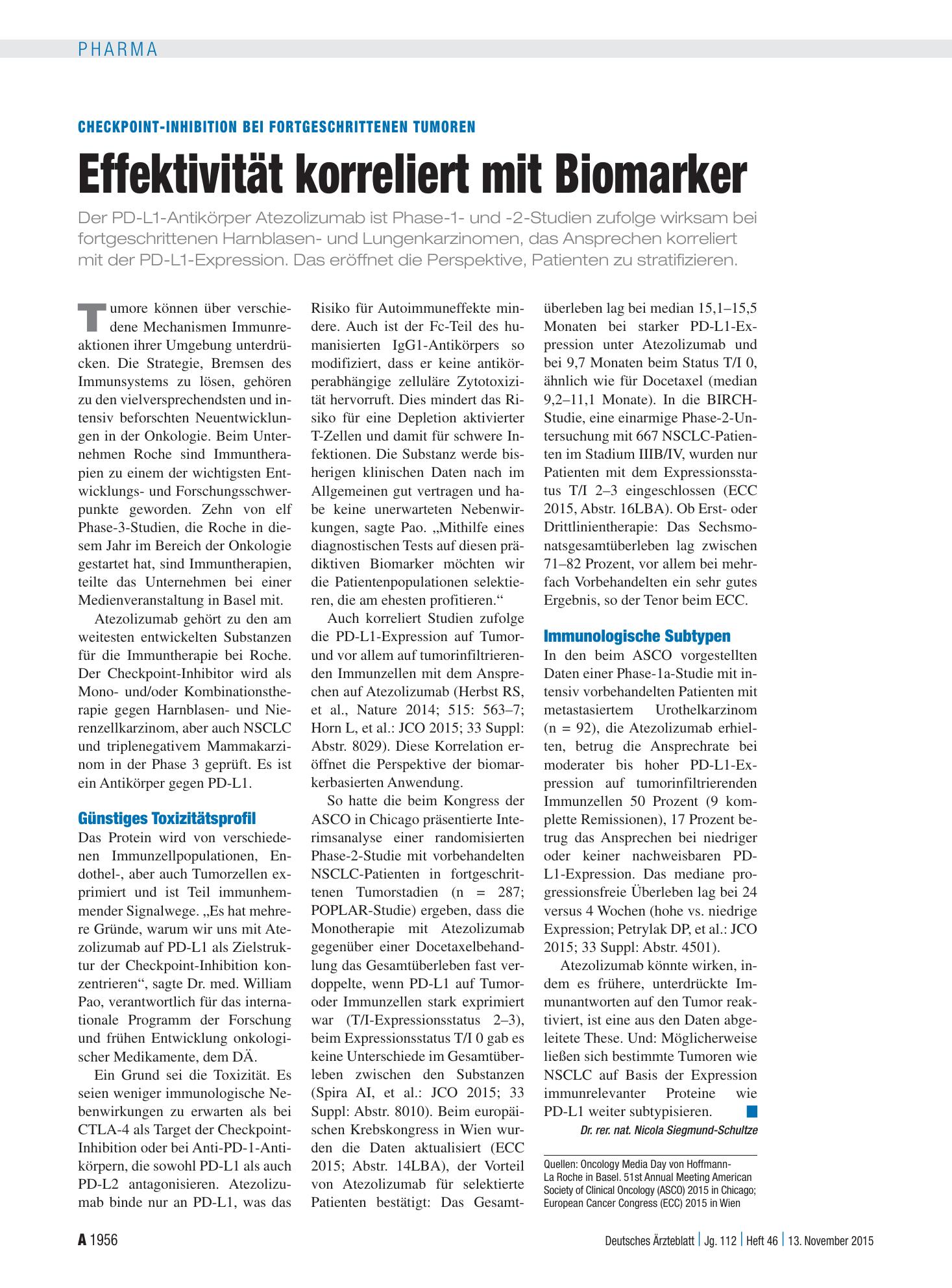 Vorschauseite 1: Checkpoint-Inhibition bei fortgeschrittenen Tumoren: Effektivität korreliert mit Biomarker – Deutsches Ärzteblatt