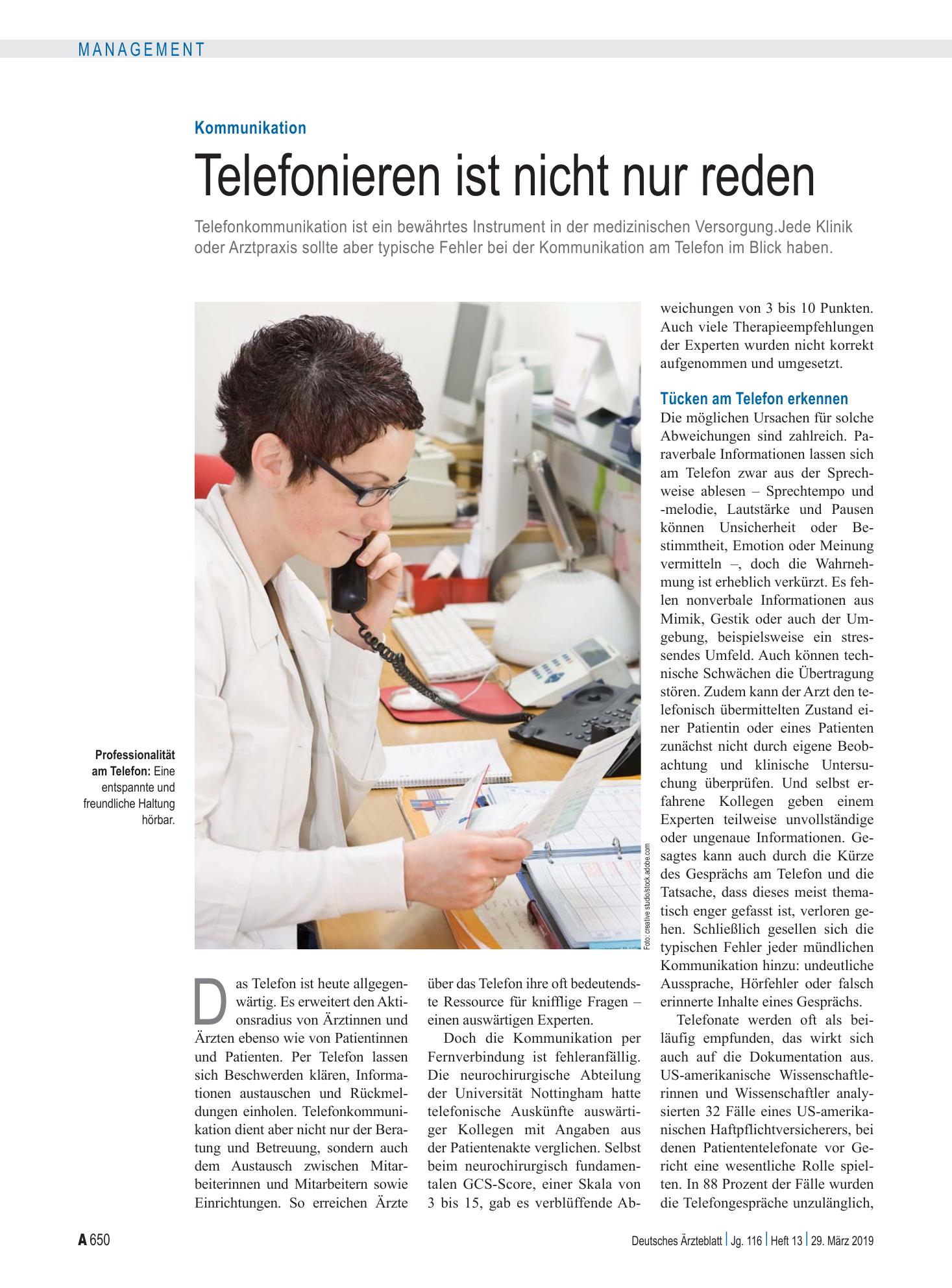 Vorschauseite 1: Kommunikation: Telefonieren ist nicht nur reden – Deutsches Ärzteblatt