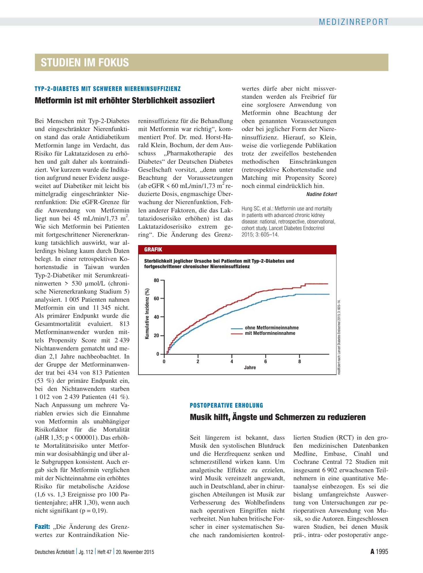Vorschauseite 1: Typ-2-Diabetes mit schwerer Niereninsuffizienz: Metformin ist mit erhöhter Sterblichkeit assoziiert – Deutsches Ärzteblatt