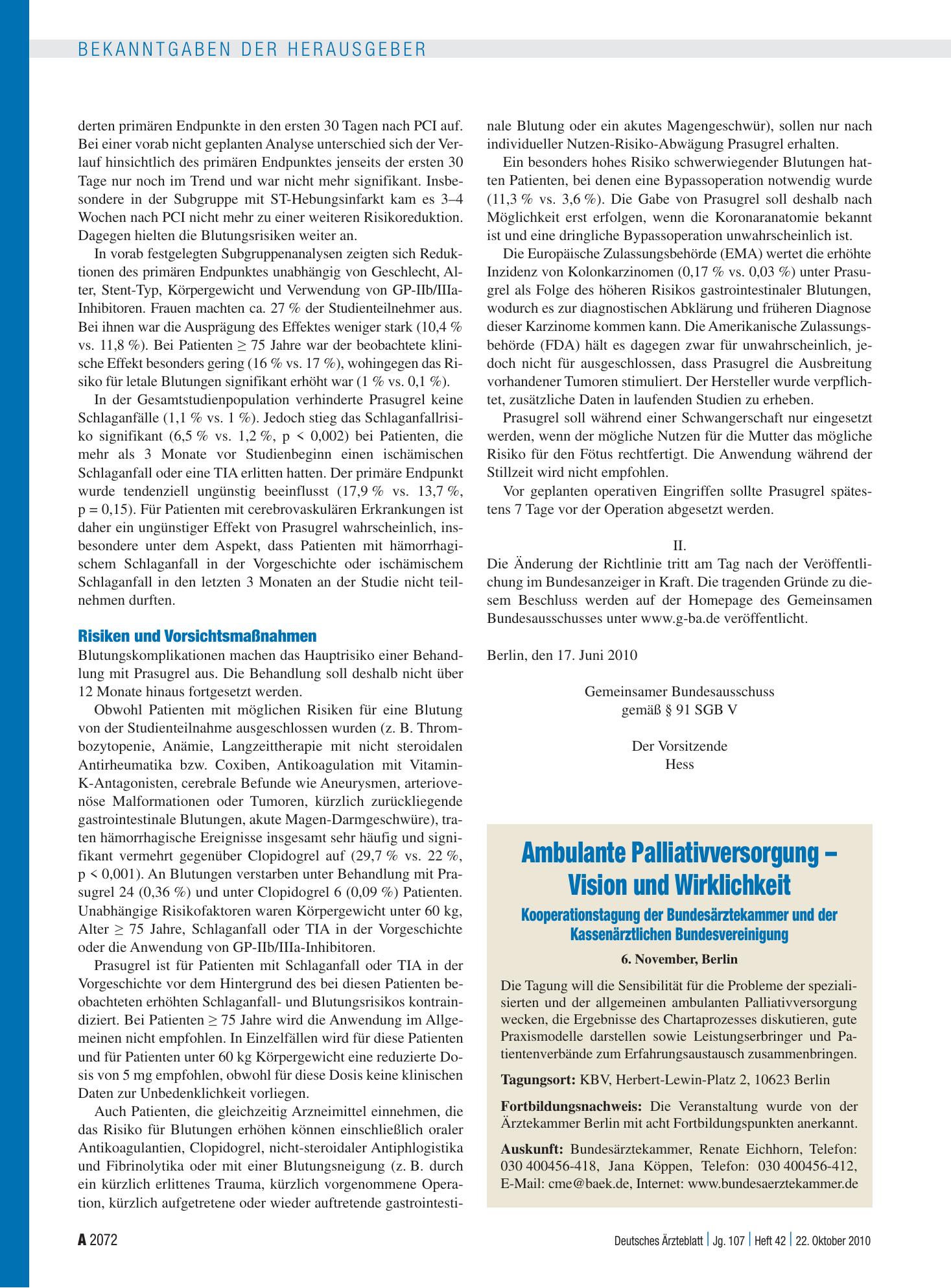 Vorschauseite 1: Ambulante Palliativversorgung – Vision und Wirklichkeit Kooperationstagung der Bundesärztekammer und der Kassenärztlichen Bundesvereinigung – Deutsches Ärzteblatt