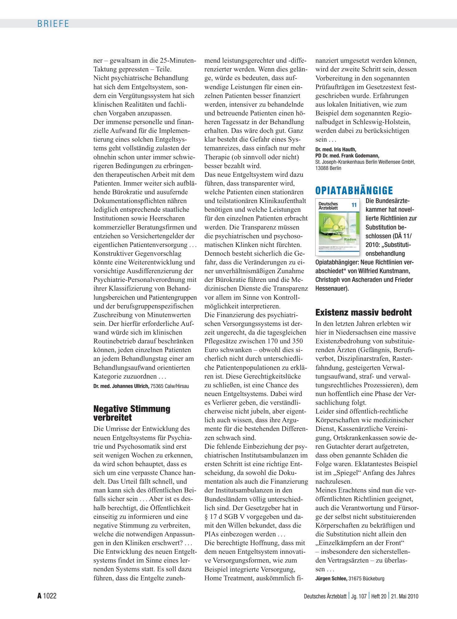 Vorschauseite 1: Opiatabhängige: Existenz massiv bedroht – Deutsches Ärzteblatt