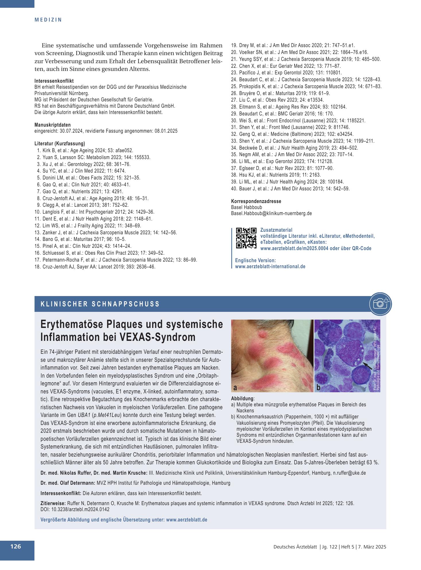 Vorschauseite 1: Erythematöse Plaques und systemische Inflammation bei VEXAS-Syndrom – Deutsches Ärzteblatt