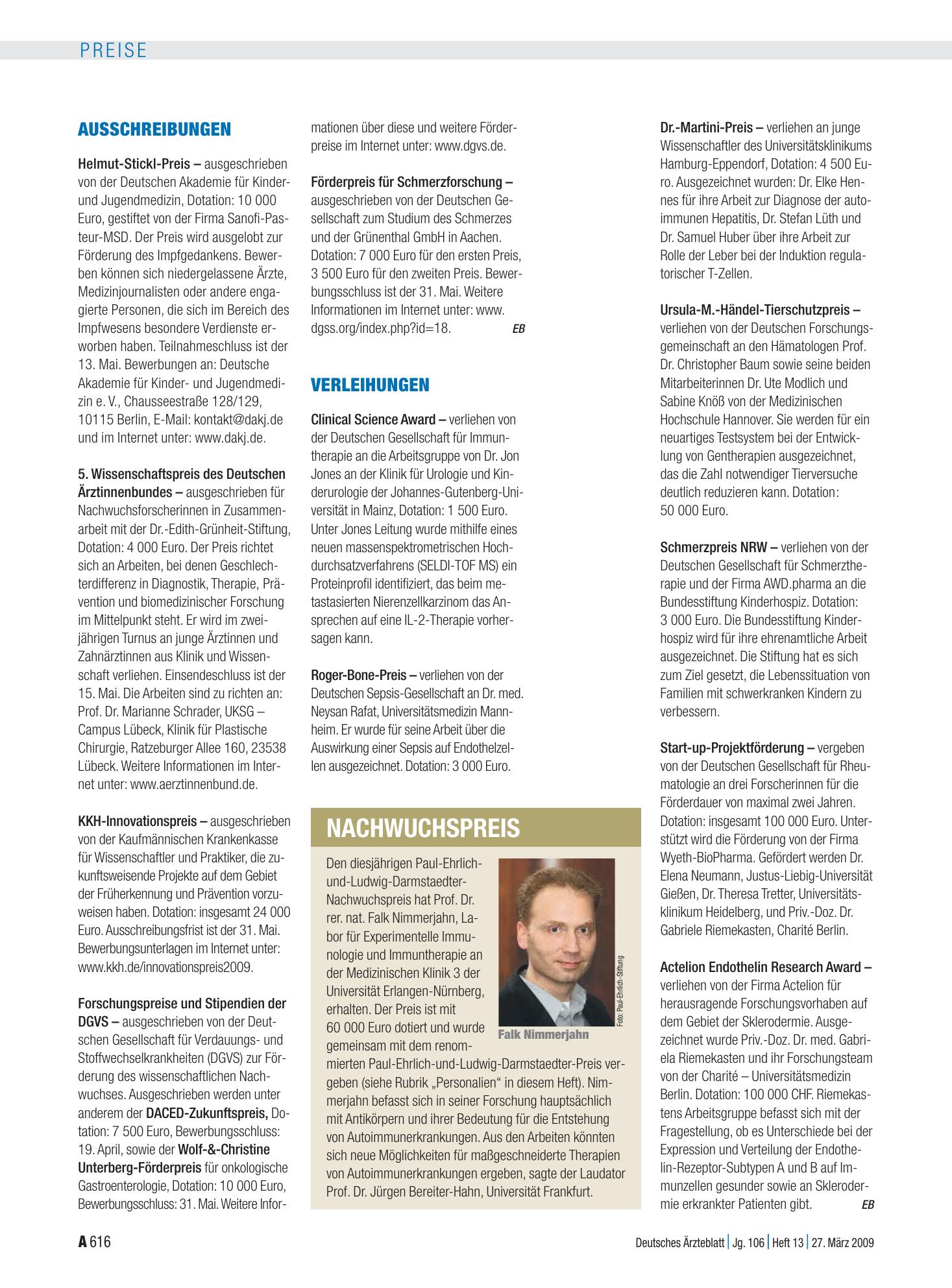 Vorschauseite 1: Ausschreibungen – Deutsches Ärzteblatt