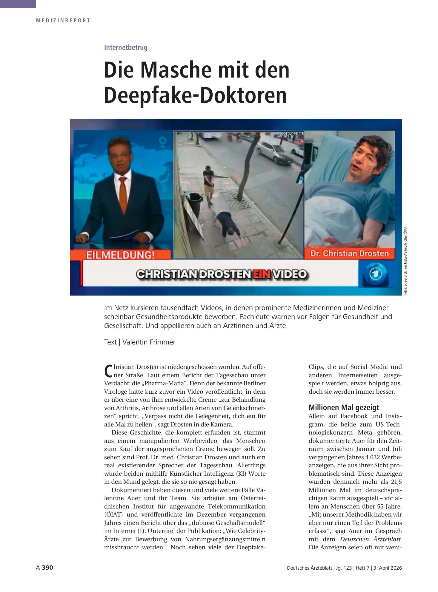 Vorschauseite 1: Internetbetrug: Die Masche mit den Deepfake-Doktoren – Deutsches Ärzteblatt