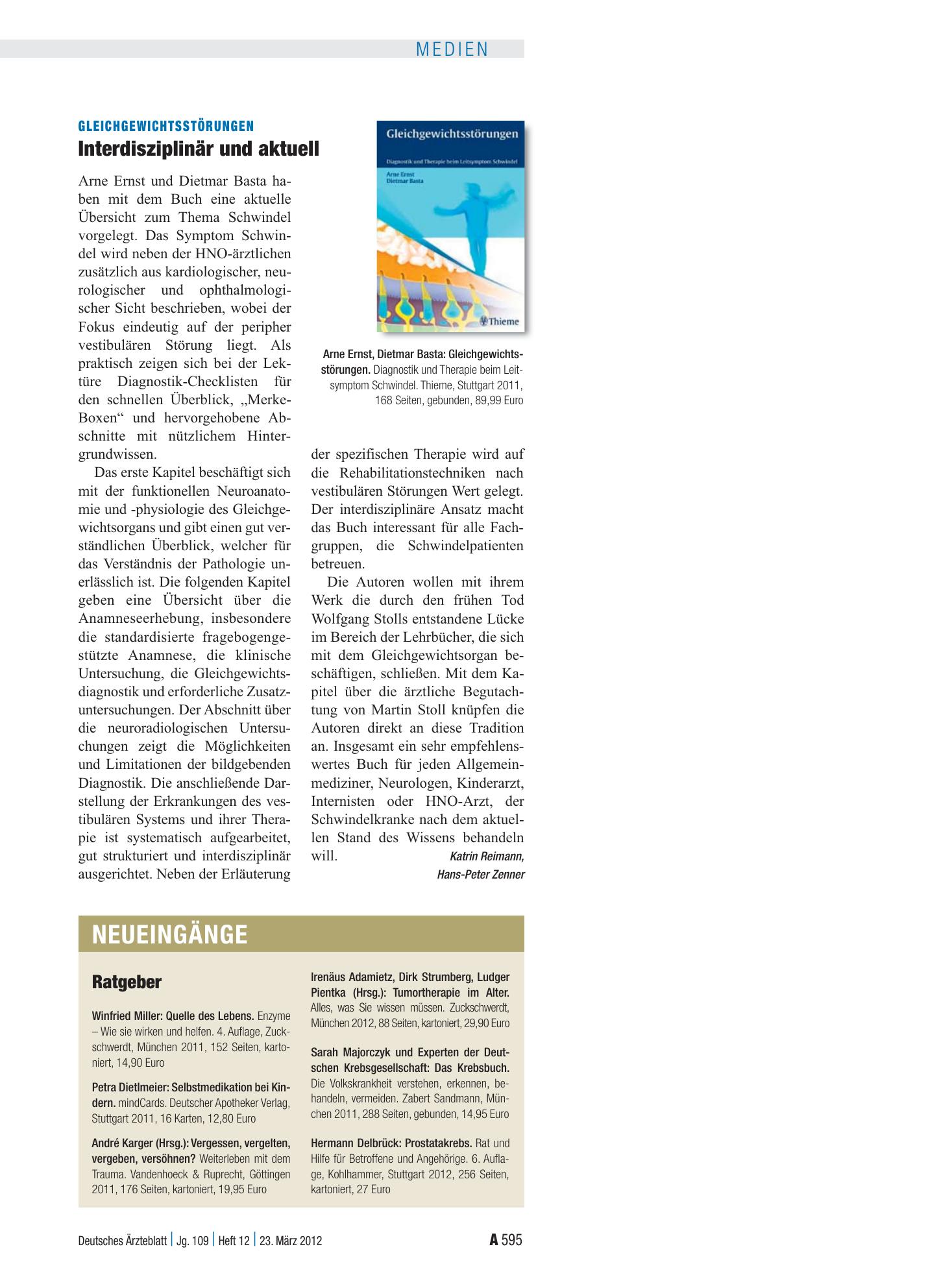 Vorschauseite 1: Neueingänge – Deutsches Ärzteblatt