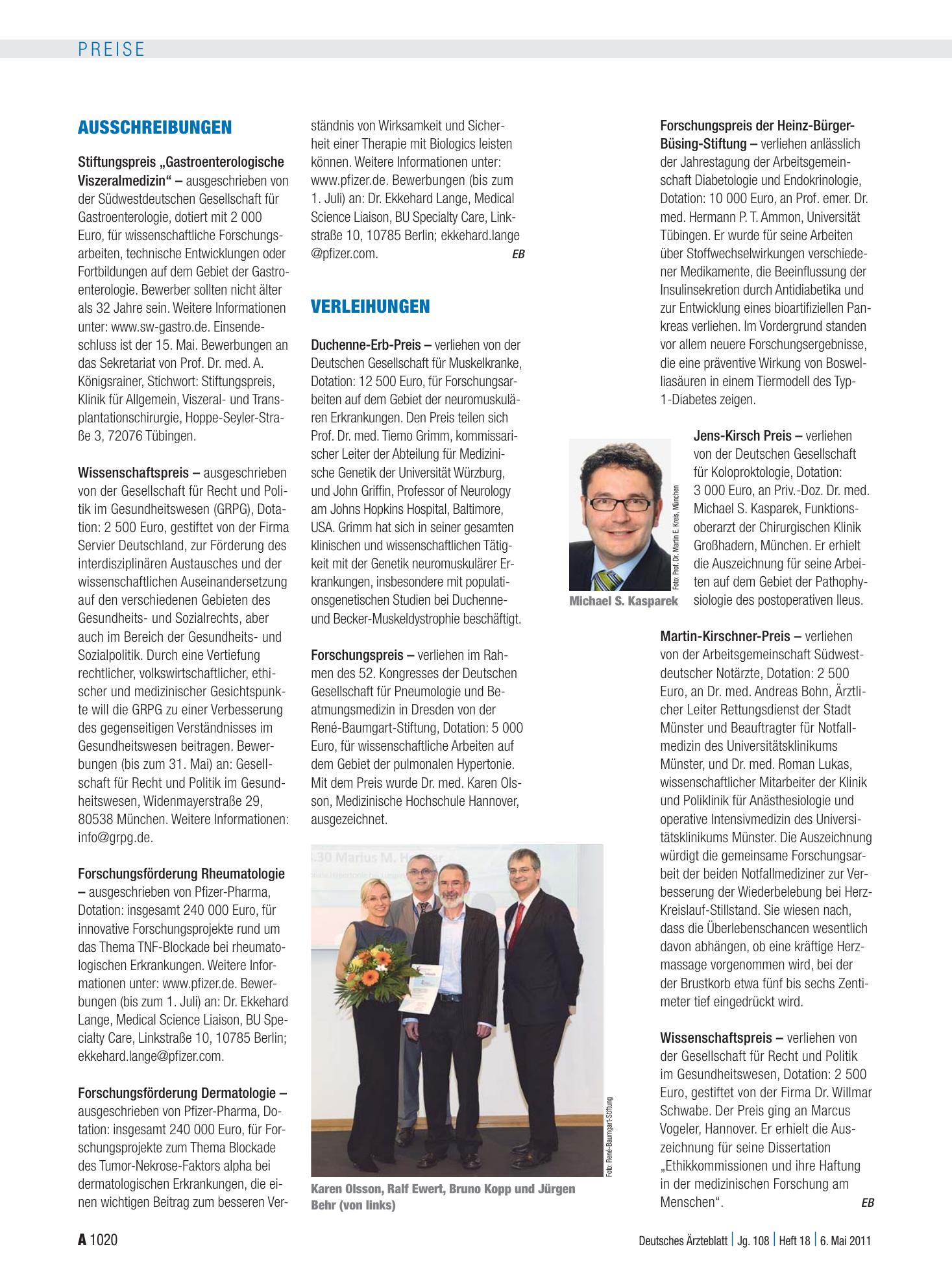 Vorschauseite 1: Verleihungen – Deutsches Ärzteblatt
