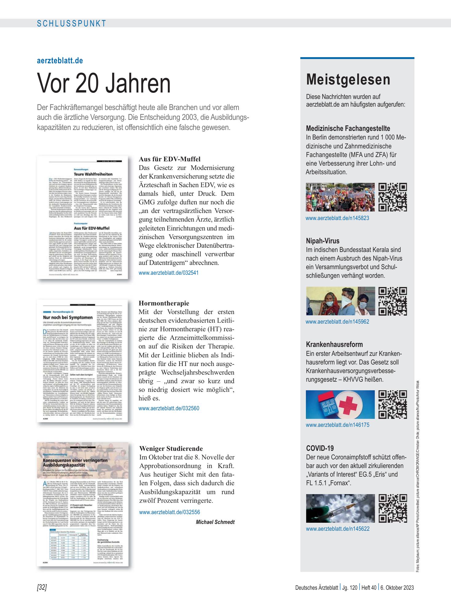 Vorschauseite 1: Meistgelesen – Deutsches Ärzteblatt