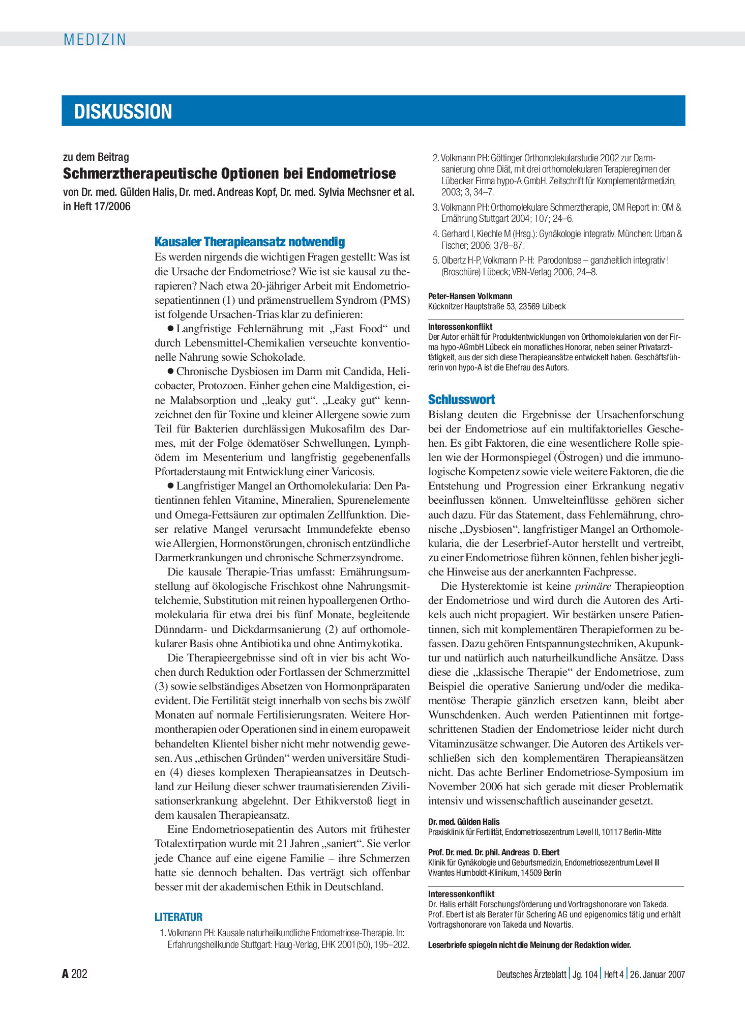 Vorschauseite 1: Schmerztherapeutische Optionen bei Endometriose: Schlusswort – Deutsches Ärzteblatt