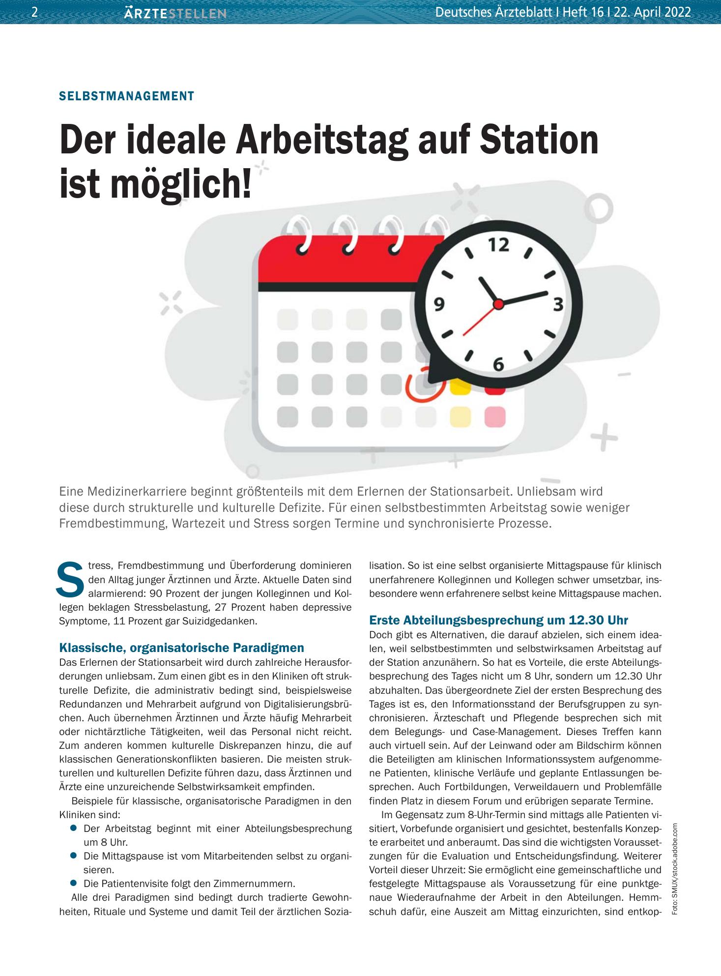 Vorschauseite 1: Selbstmanagement: Der ideale Arbeitstag auf Station ist möglich! – Deutsches Ärzteblatt