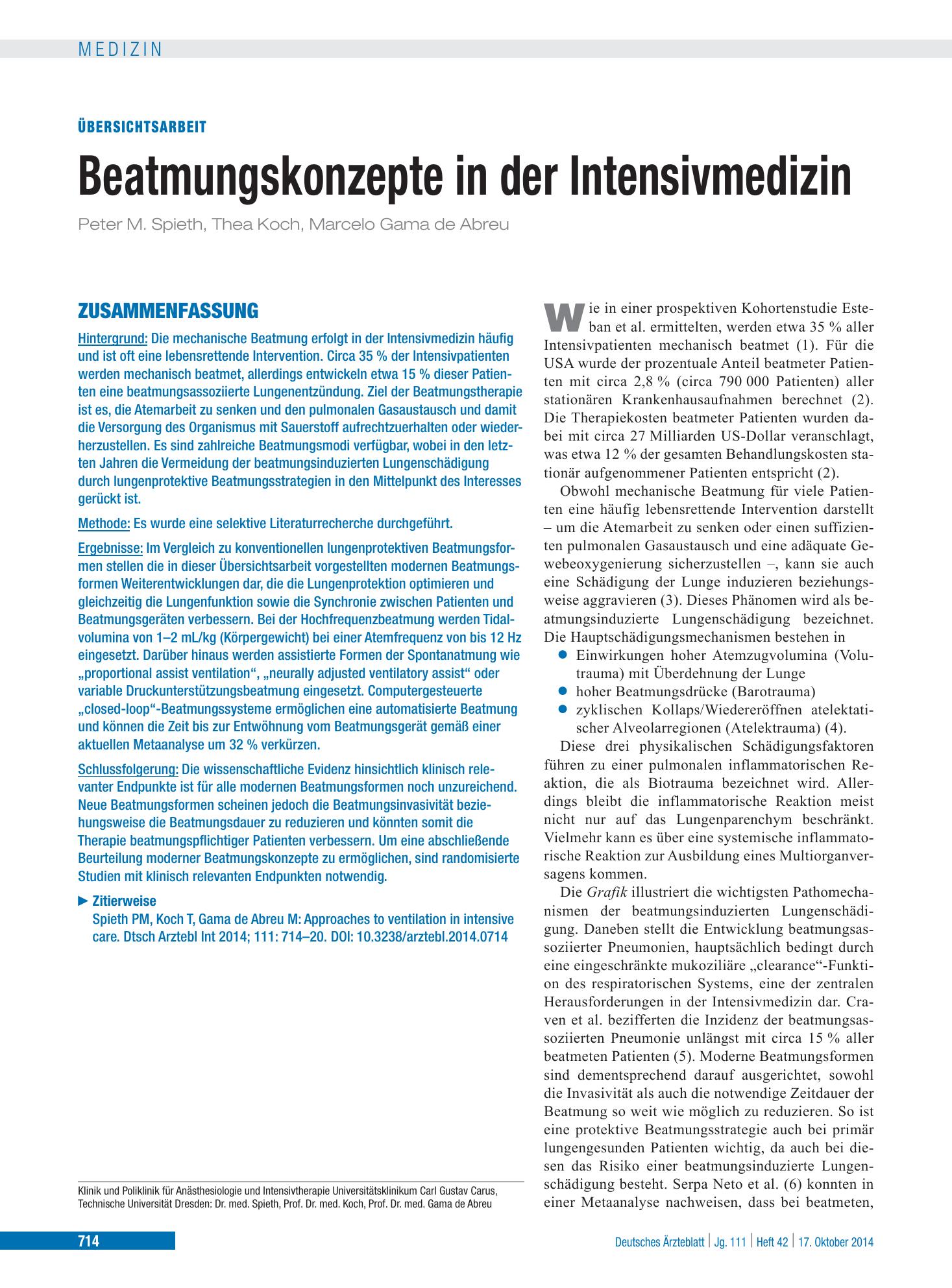 Vorschauseite 1: Beatmungskonzepte in der Intensivmedizin – Deutsches Ärzteblatt