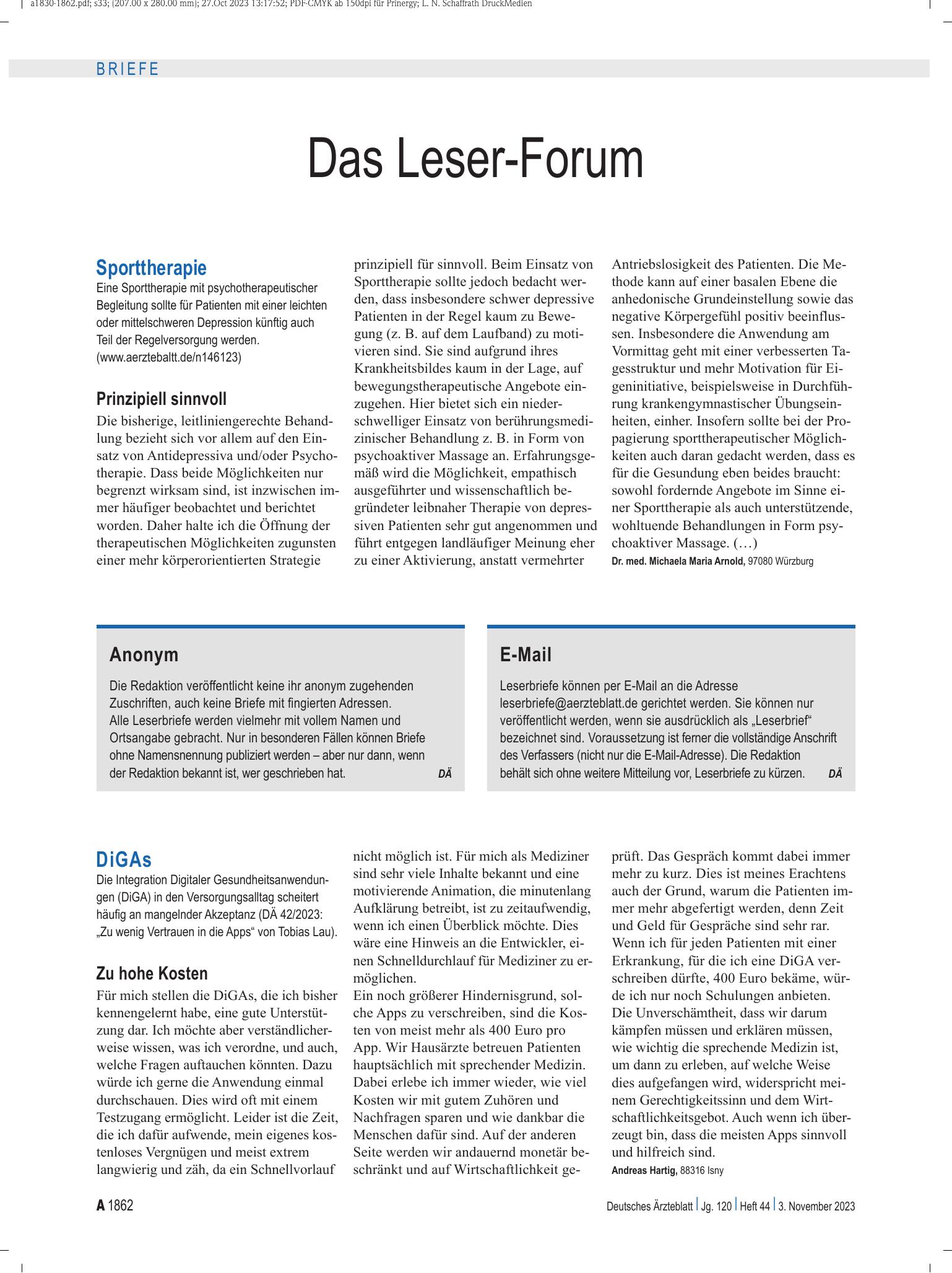 Vorschauseite 1: DiGAs: Zu hohe Kosten – Deutsches Ärzteblatt
