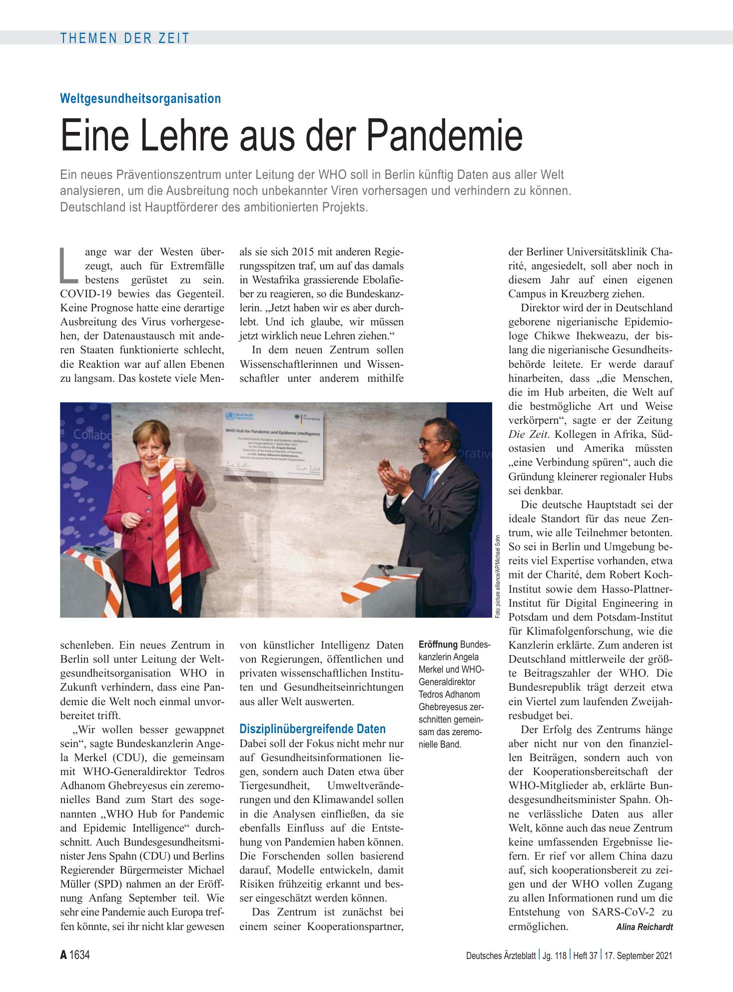 Vorschauseite 1: Weltgesundheitsorganisation: Eine Lehre aus der Pandemie – Deutsches Ärzteblatt