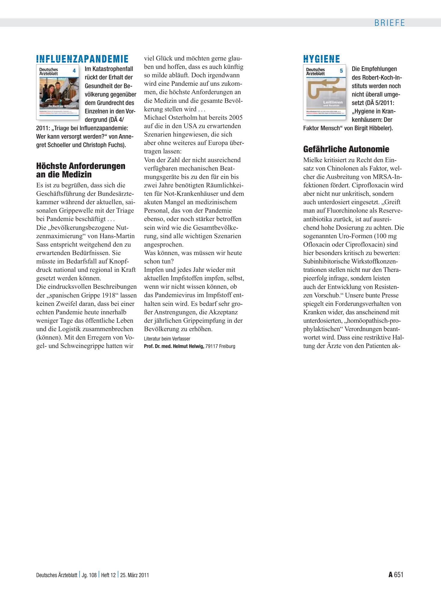Vorschauseite 1: Hygiene: Gefährliche Autonomie – Deutsches Ärzteblatt