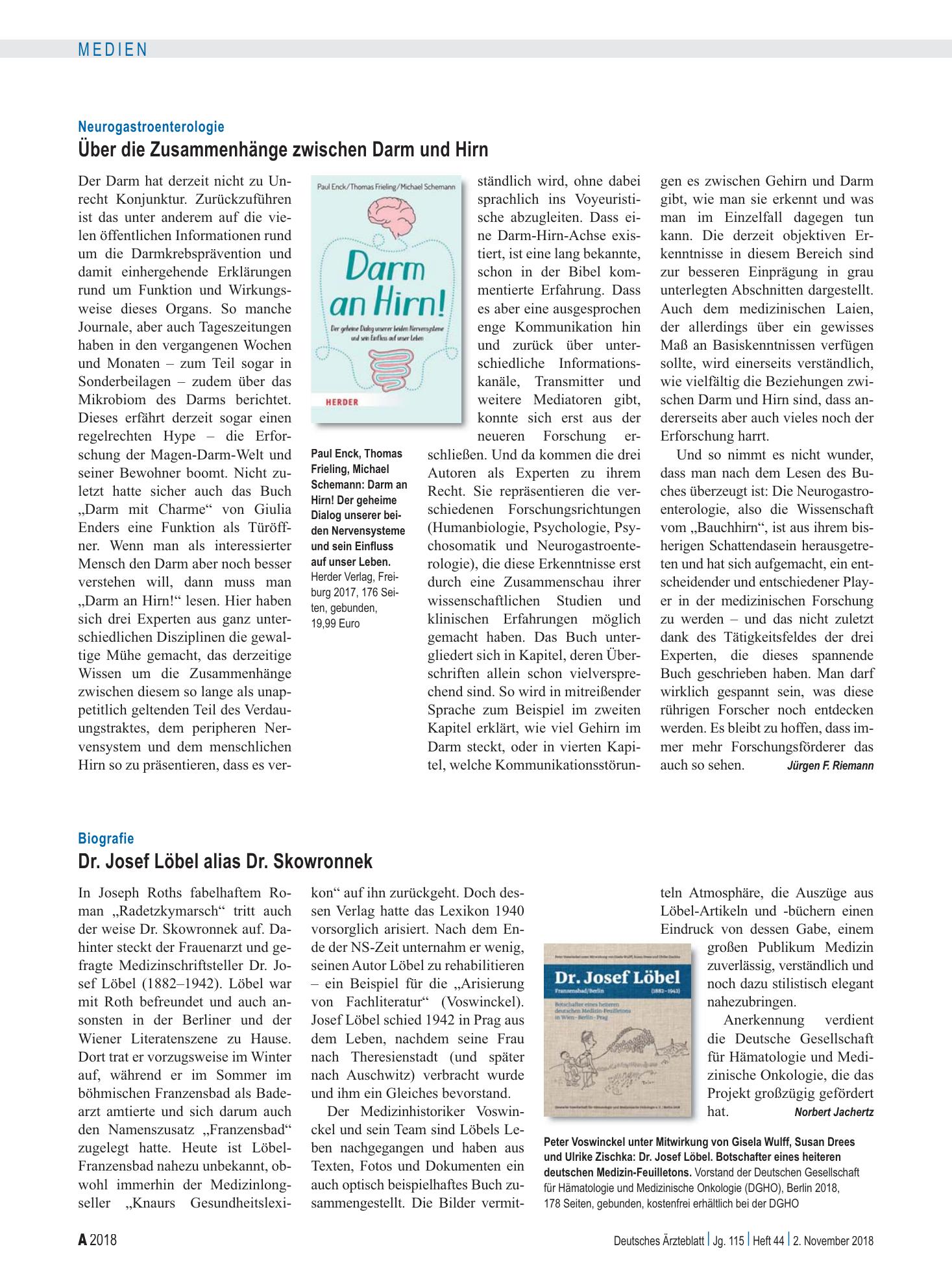 Vorschauseite 1: Biografie: Dr. Josef Löbel alias Dr. Skowronnek – Deutsches Ärzteblatt