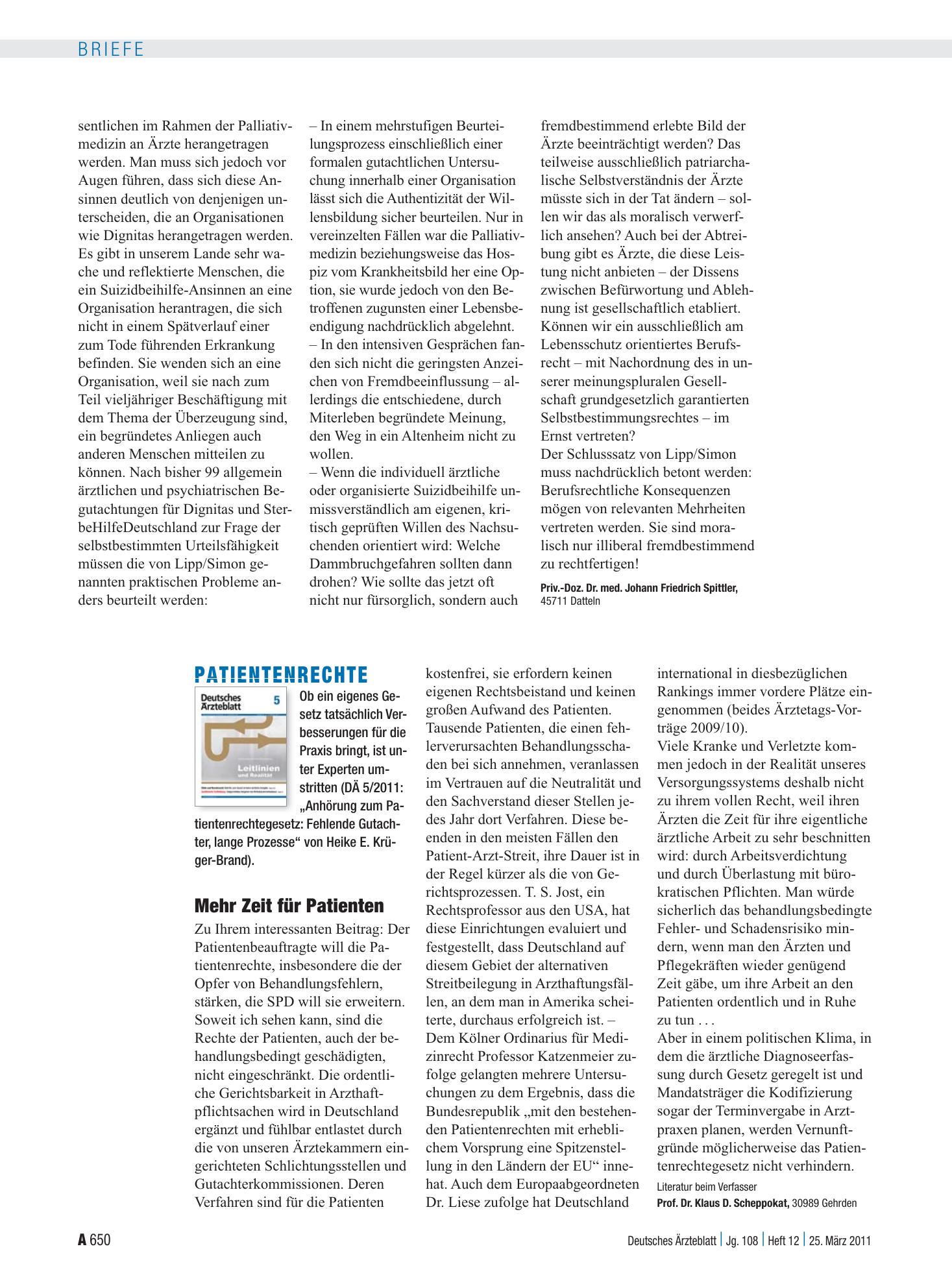 Vorschauseite 1: Patientenrechte: Mehr Zeit für Patienten – Deutsches Ärzteblatt