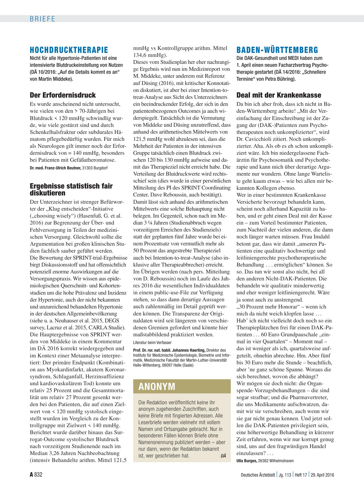 Vorschauseite 1: Anonym – Deutsches Ärzteblatt