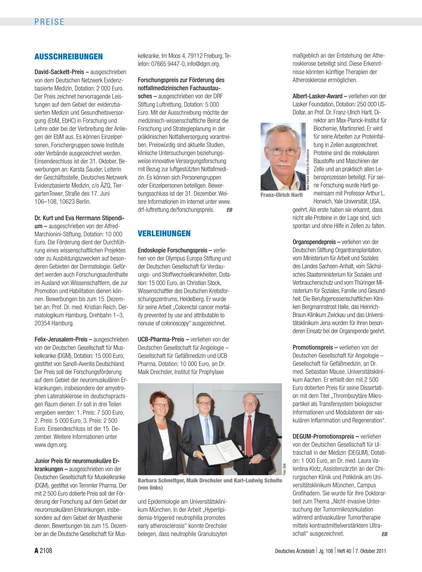 Vorschauseite 1: Verleihungen – Deutsches Ärzteblatt