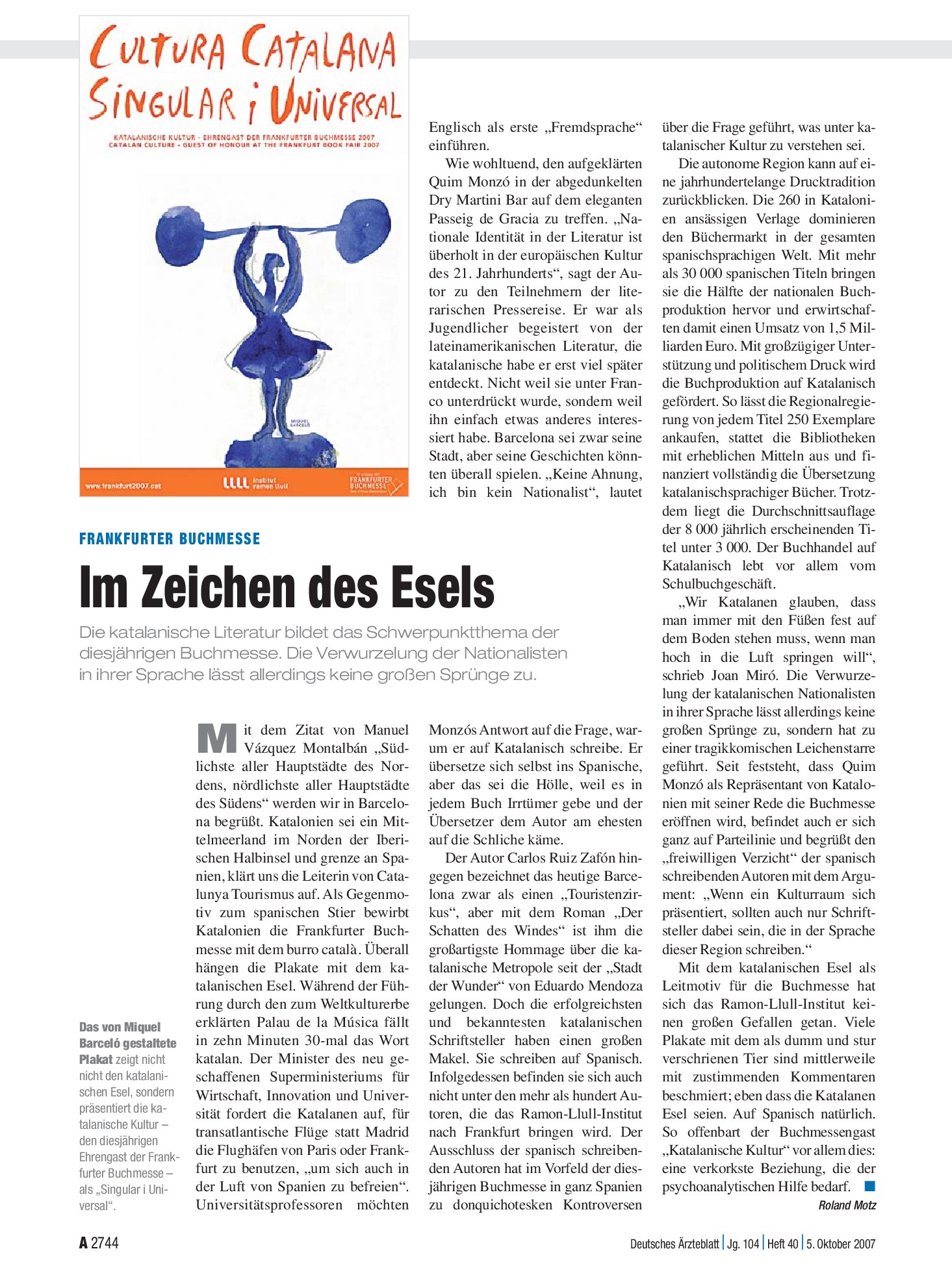 Vorschauseite 1: Frankfurter Buchmesse: Im Zeichen des Esels – Deutsches Ärzteblatt