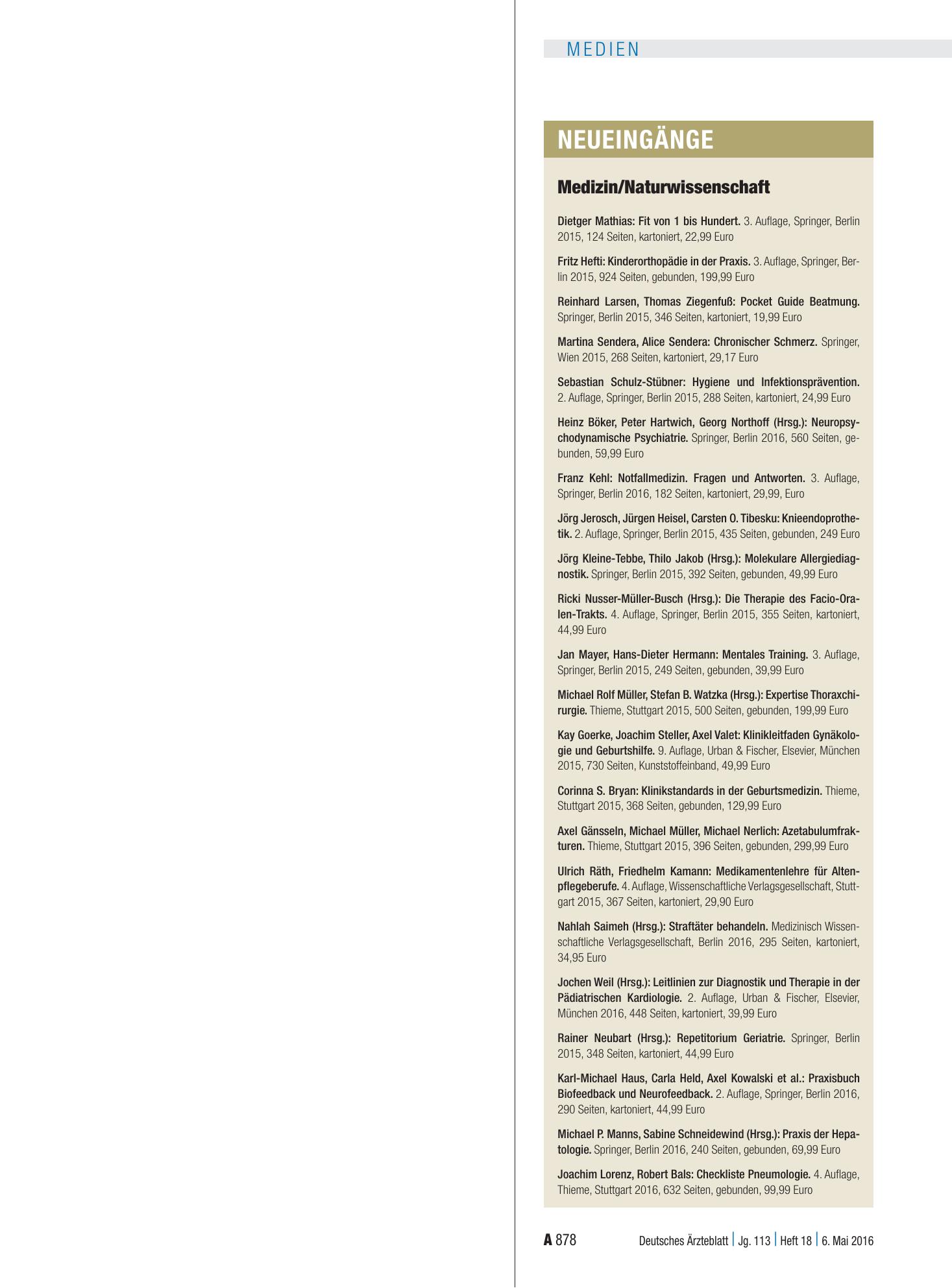 Vorschauseite 1: Neueingänge – Deutsches Ärzteblatt