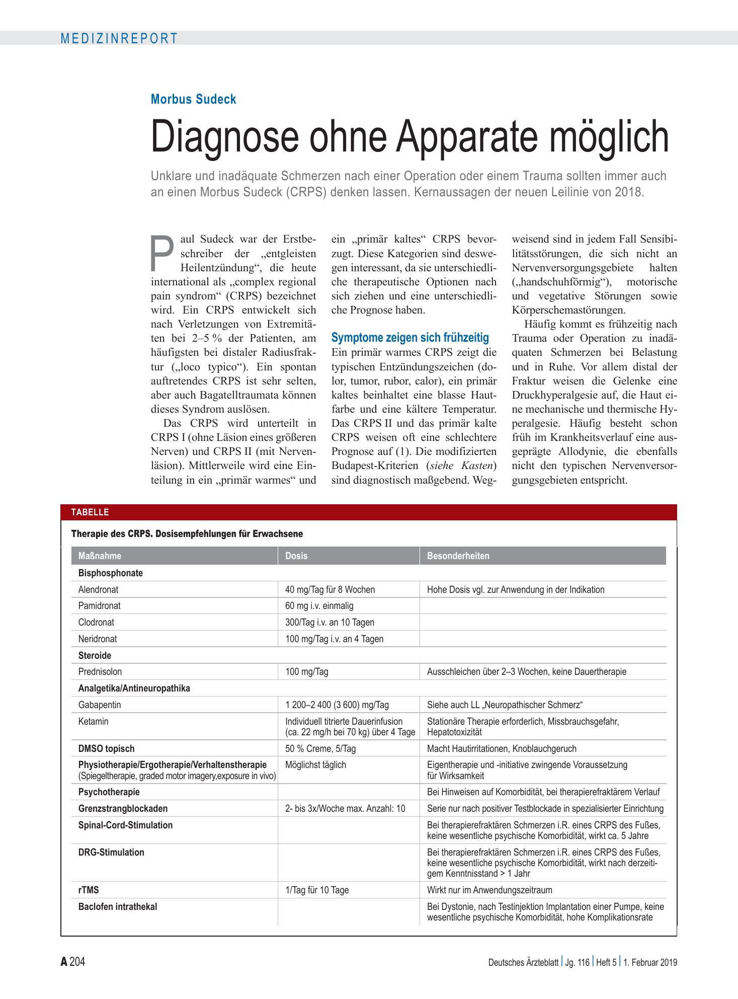 Vorschauseite 1: Morbus Sudeck: Diagnose ohne Apparate möglich – Deutsches Ärzteblatt