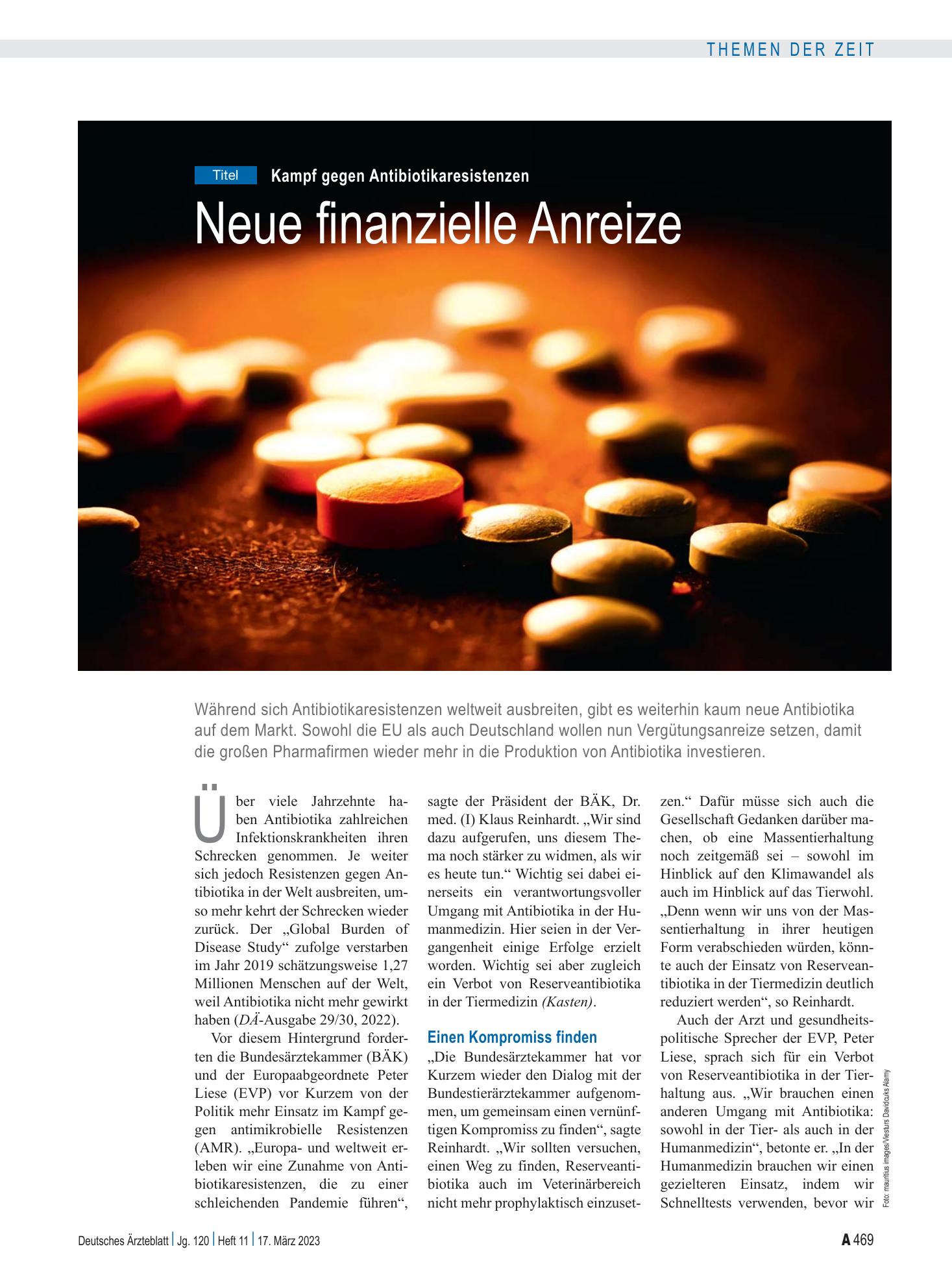 Vorschauseite 1: Kampf gegen Antibiotikaresistenzen: Neue finanzielle Anreize – Deutsches Ärzteblatt
