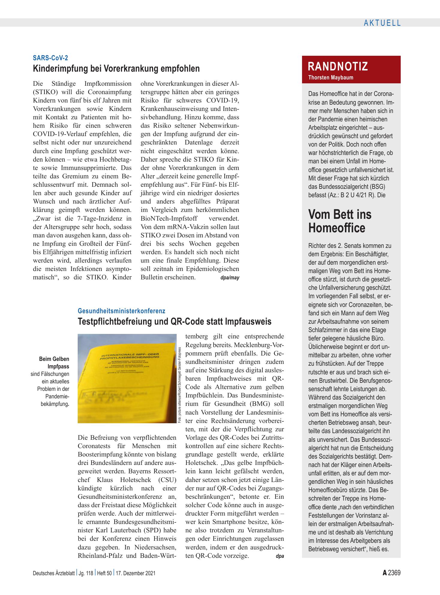 Vorschauseite 1: Randnotiz: Vom Bett ins Homeoffice – Deutsches Ärzteblatt