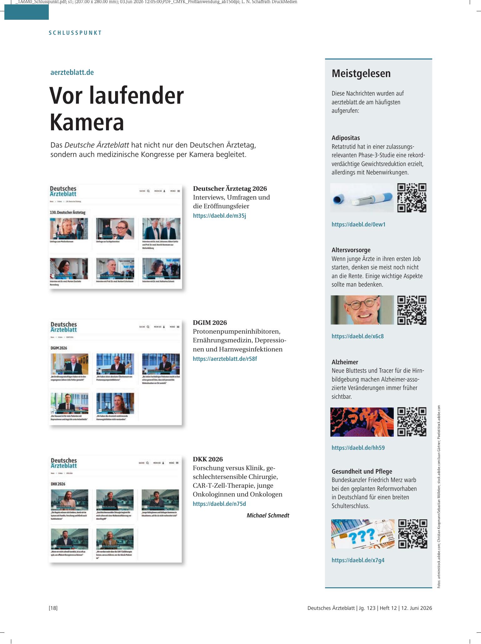 Vorschauseite 1: Meistgelesen – Deutsches Ärzteblatt