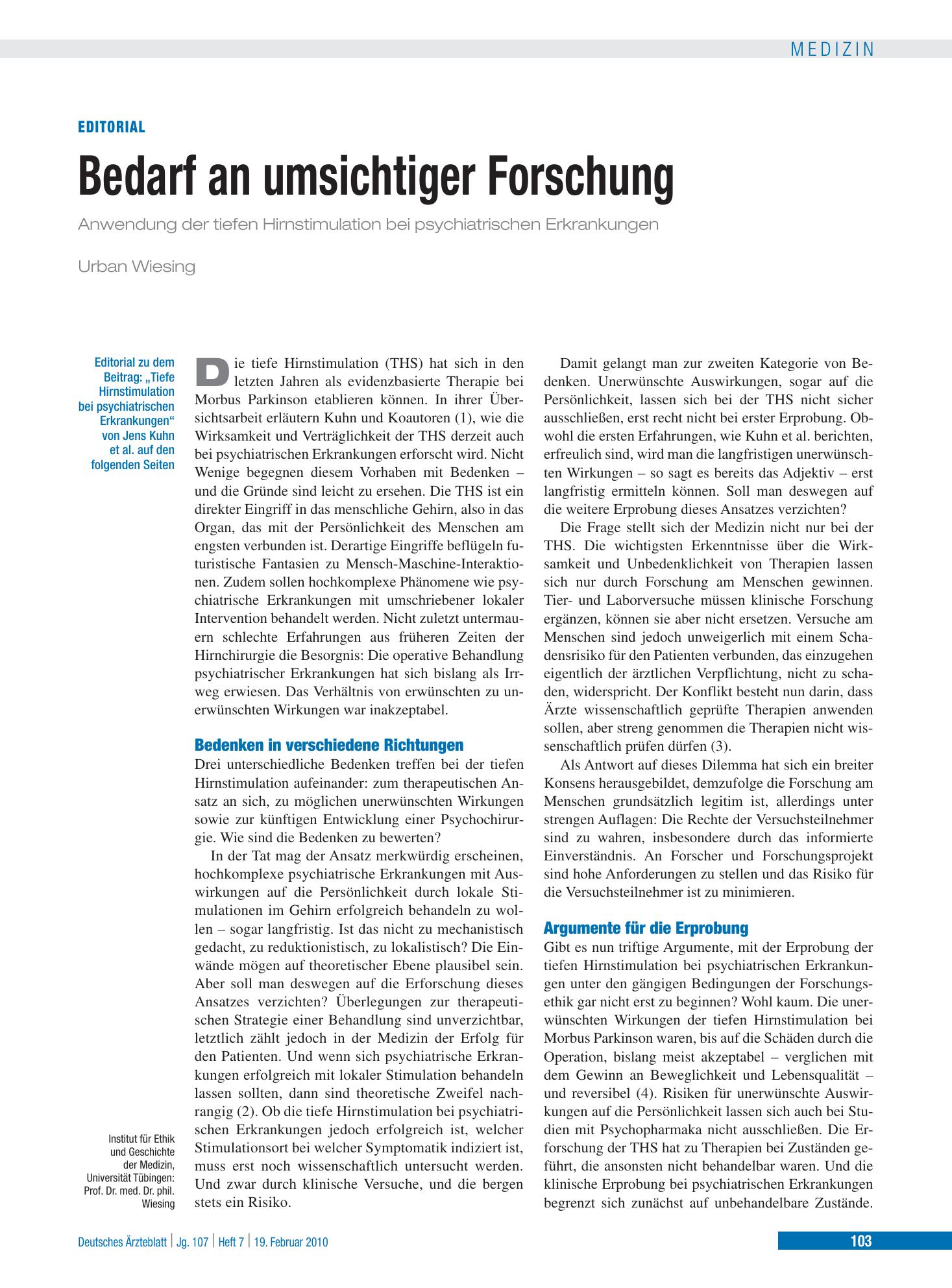Vorschauseite 1: Bedarf an umsichtiger Forschung – Deutsches Ärzteblatt