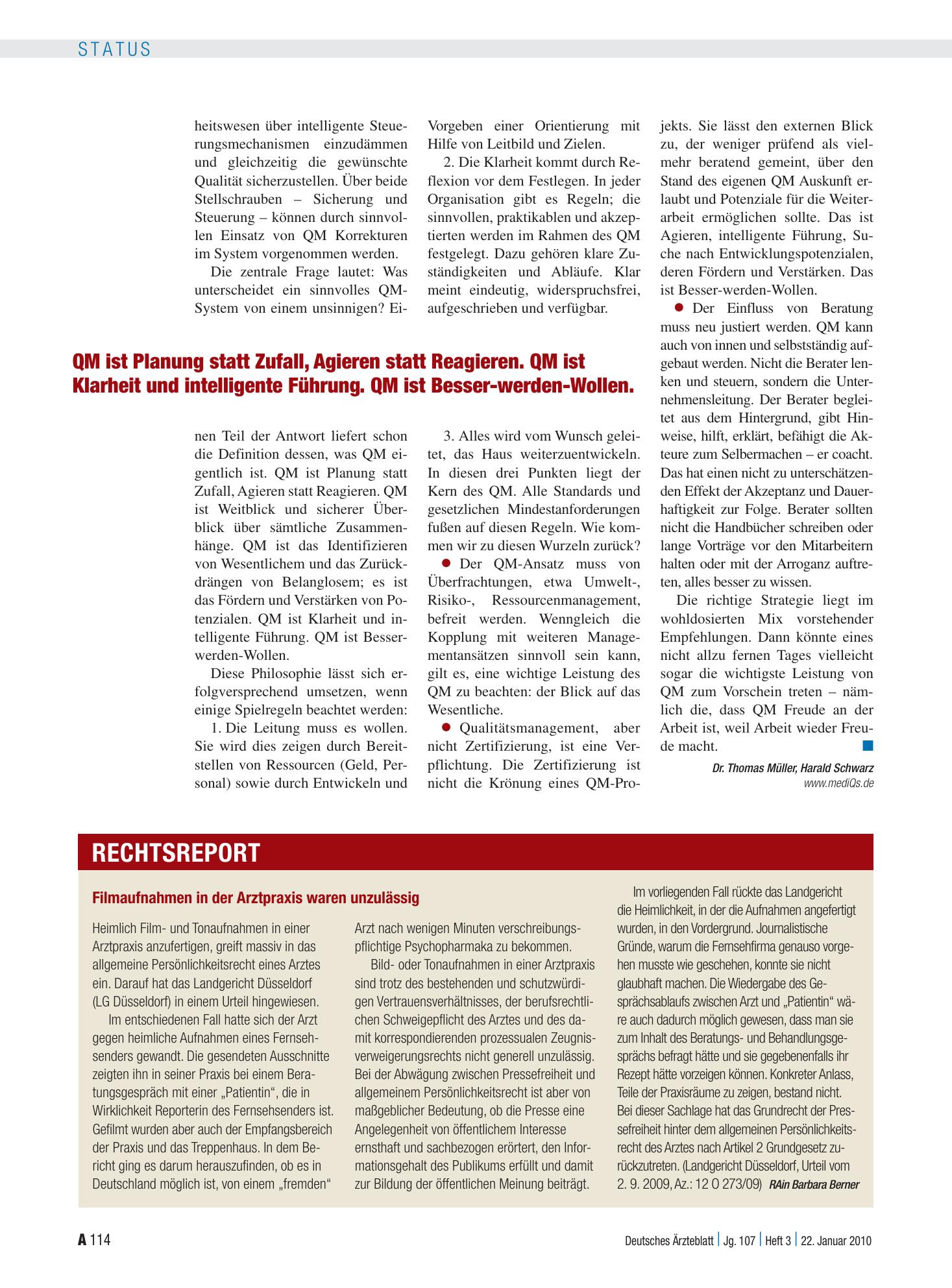 Vorschauseite 1: Filmaufnahmen in der Arztpraxis waren unzulässig – Deutsches Ärzteblatt