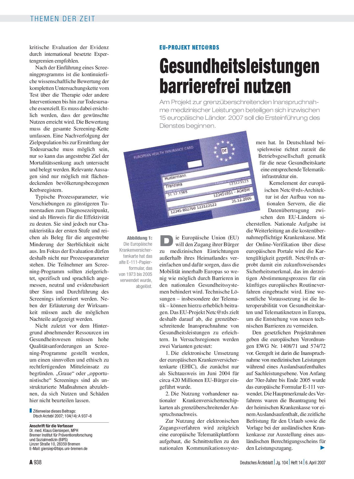 Vorschauseite 1: EU-Projekt Netc@rds: Gesundheitsleistungen barrierefrei nutzen – Deutsches Ärzteblatt