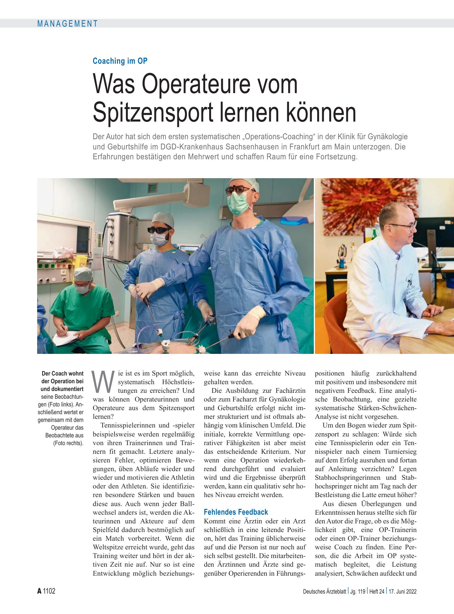 Vorschauseite 1: Coaching im OP: Was Operateure vom Spitzensport lernen können – Deutsches Ärzteblatt