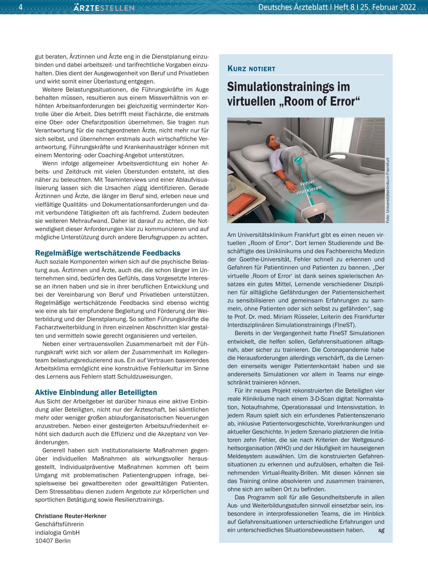 Vorschauseite 1: Simulationstrainings im virtuellen „Room of Error“ – Deutsches Ärzteblatt
