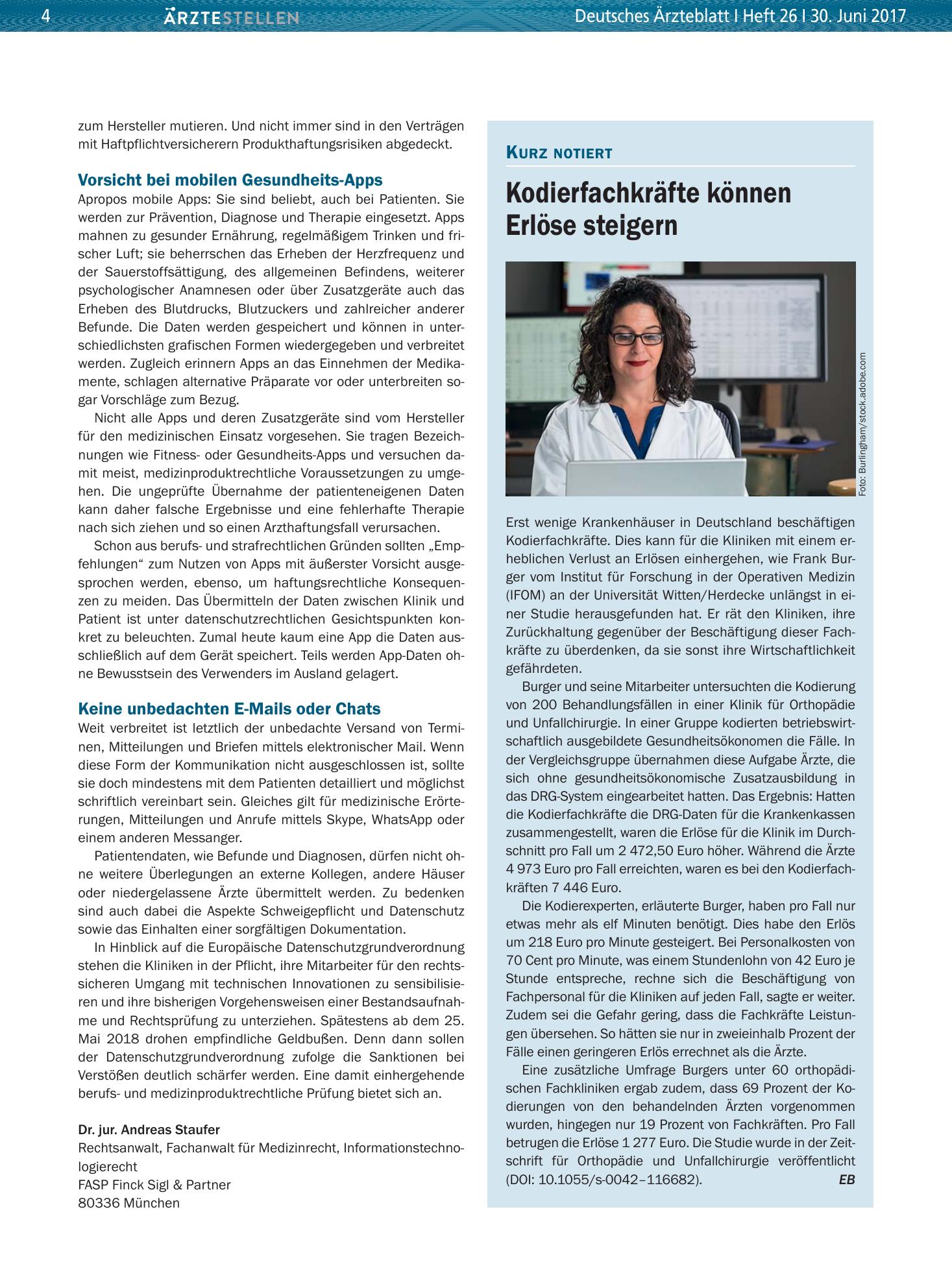 Vorschauseite 1: Kodierfachkräfte können Erlöse steigern – Deutsches Ärzteblatt