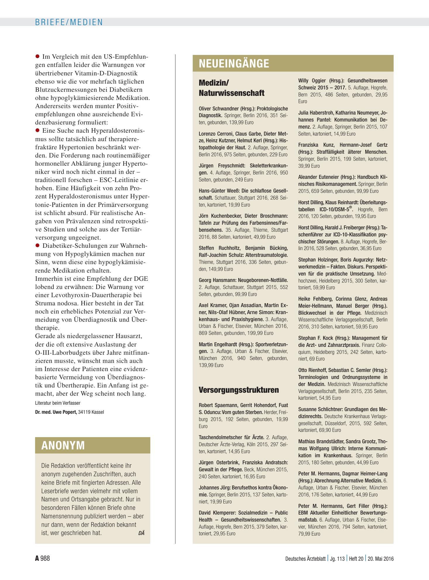 Vorschauseite 1: Neueingänge – Deutsches Ärzteblatt