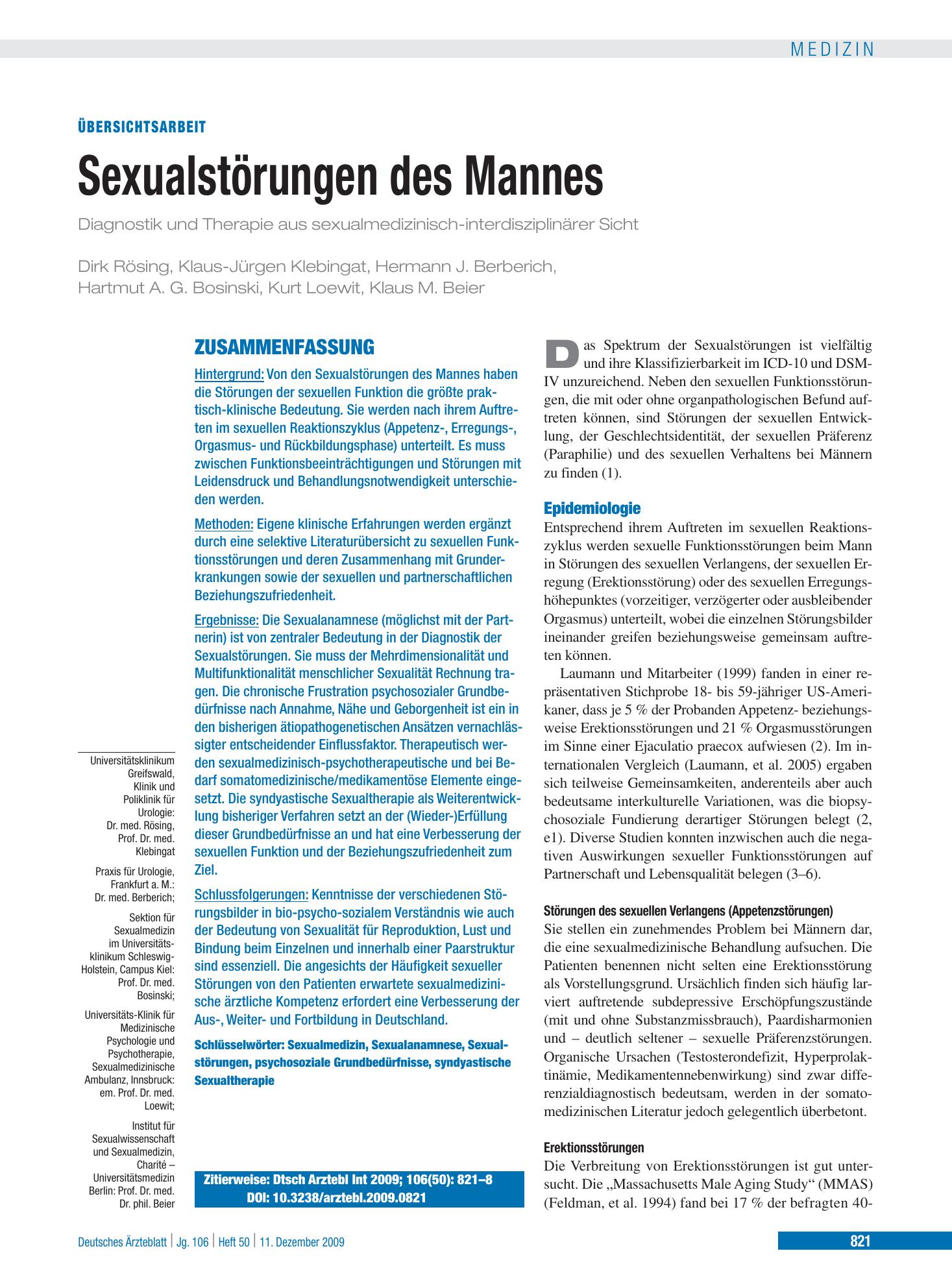 Vorschauseite 1: Sexualstörungen des Mannes – Deutsches Ärzteblatt