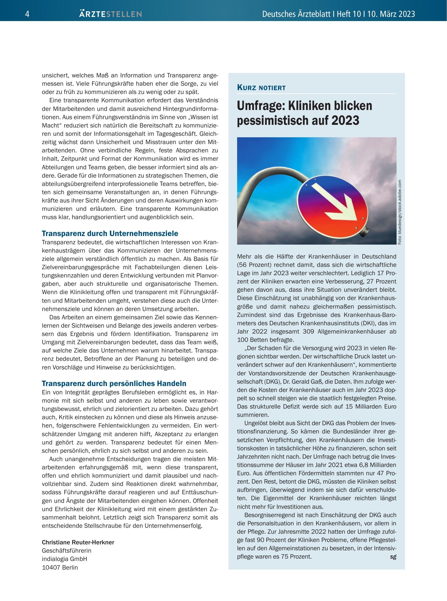 Vorschauseite 1: Umfrage: Kliniken blicken pessimistisch auf 2023 – Deutsches Ärzteblatt