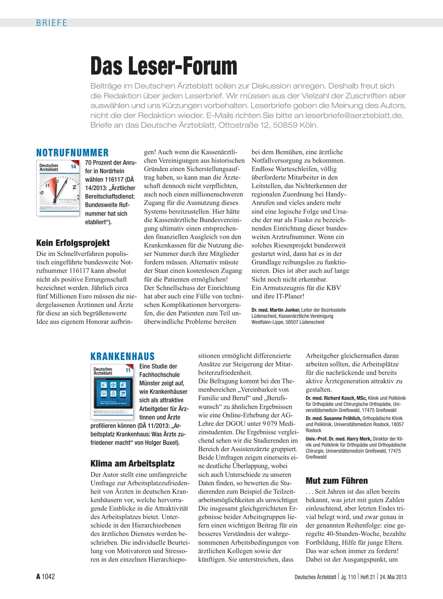 Vorschauseite 1: Krankenhaus: Klima am Arbeitsplatz – Deutsches Ärzteblatt