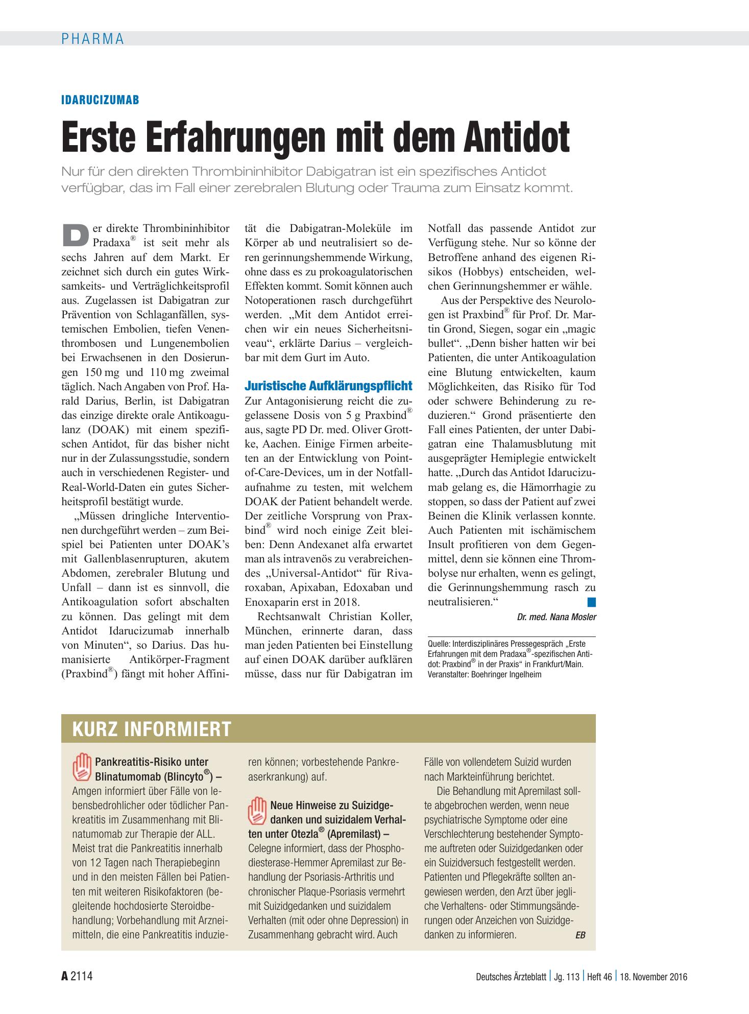 Vorschauseite 1: Kurz informiert – Deutsches Ärzteblatt