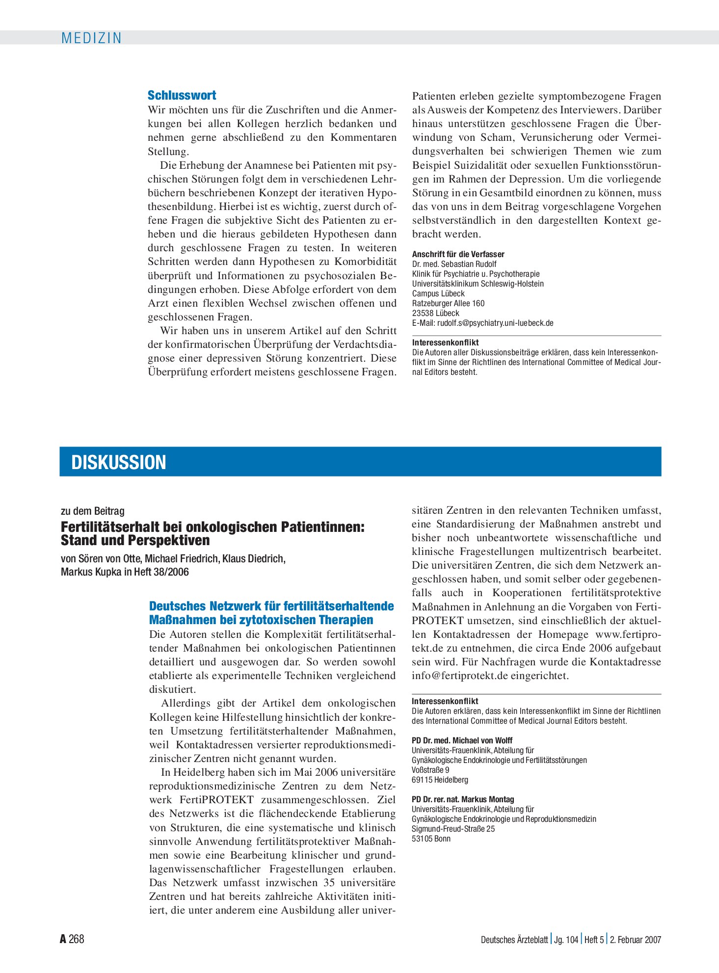 Vorschauseite 1: Diagnostik depressiver Störungen: Schlusswort – Deutsches Ärzteblatt