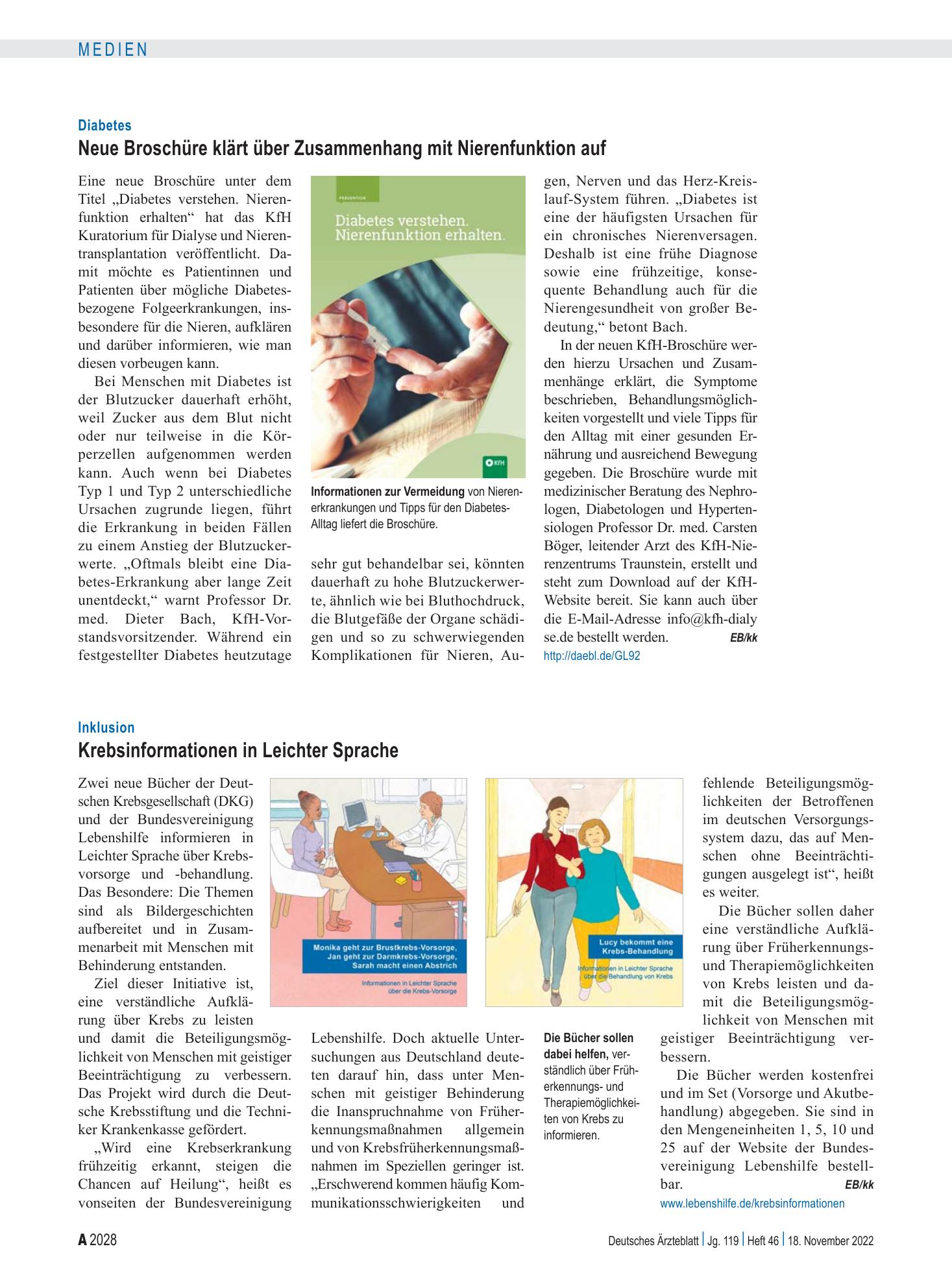 Vorschauseite 1: Inklusion: Krebsinformationen in Leichter Sprache – Deutsches Ärzteblatt