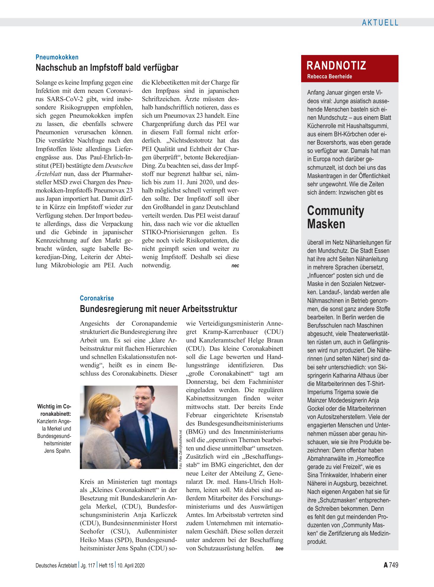 Vorschauseite 1: Randnotiz: Community Masken – Deutsches Ärzteblatt