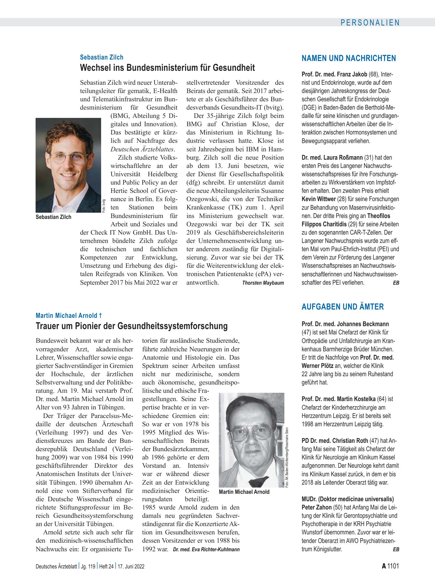 Vorschauseite 1: Aufgaben und Ämter – Deutsches Ärzteblatt