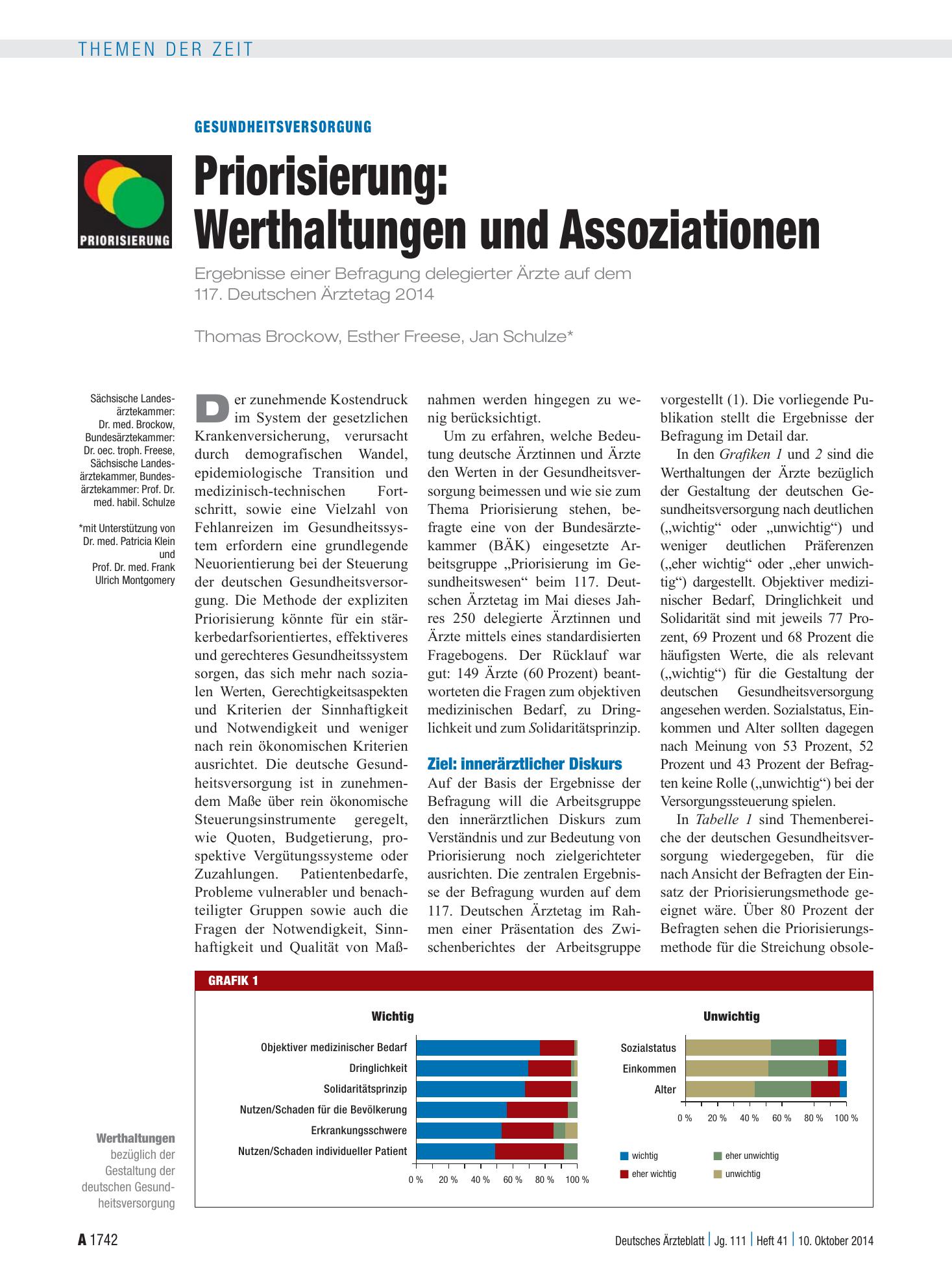 Vorschauseite 1: Gesundheitsversorgung – Priorisierung: Werthaltungen und Assoziationen – Deutsches Ärzteblatt