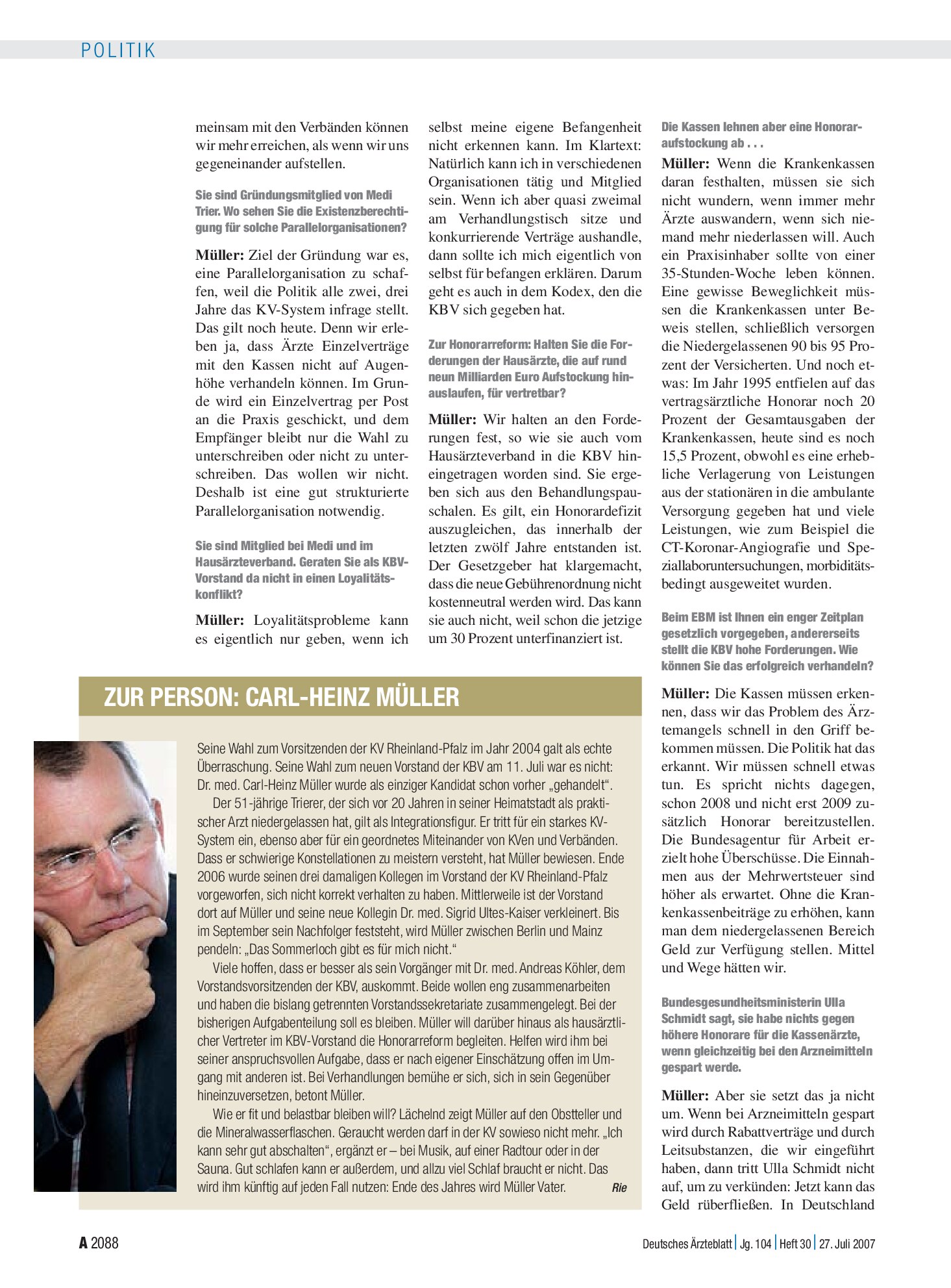 Vorschauseite 1: Zur Person: Carl-Heinz MÜller – Deutsches Ärzteblatt