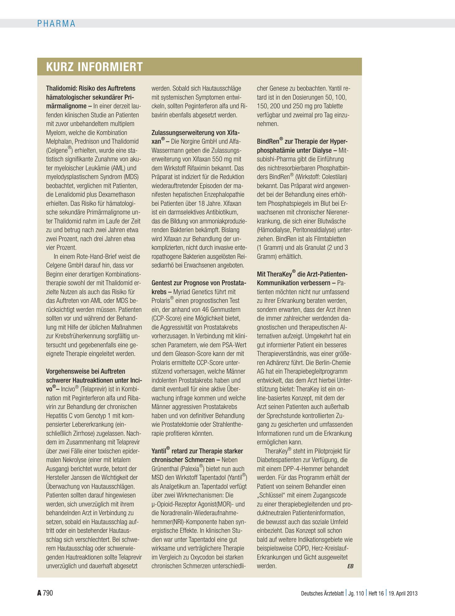 Vorschauseite 1: Kurz Informiert – Deutsches Ärzteblatt