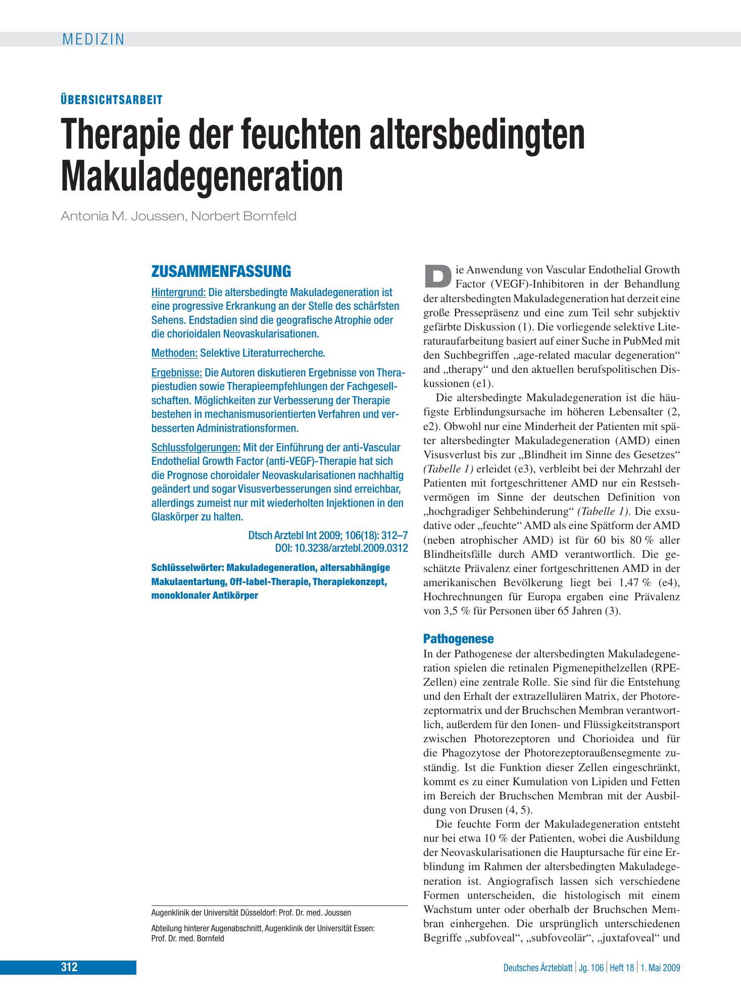 Vorschauseite 1: Therapie der feuchten altersbedingten Makuladegeneration – Deutsches Ärzteblatt