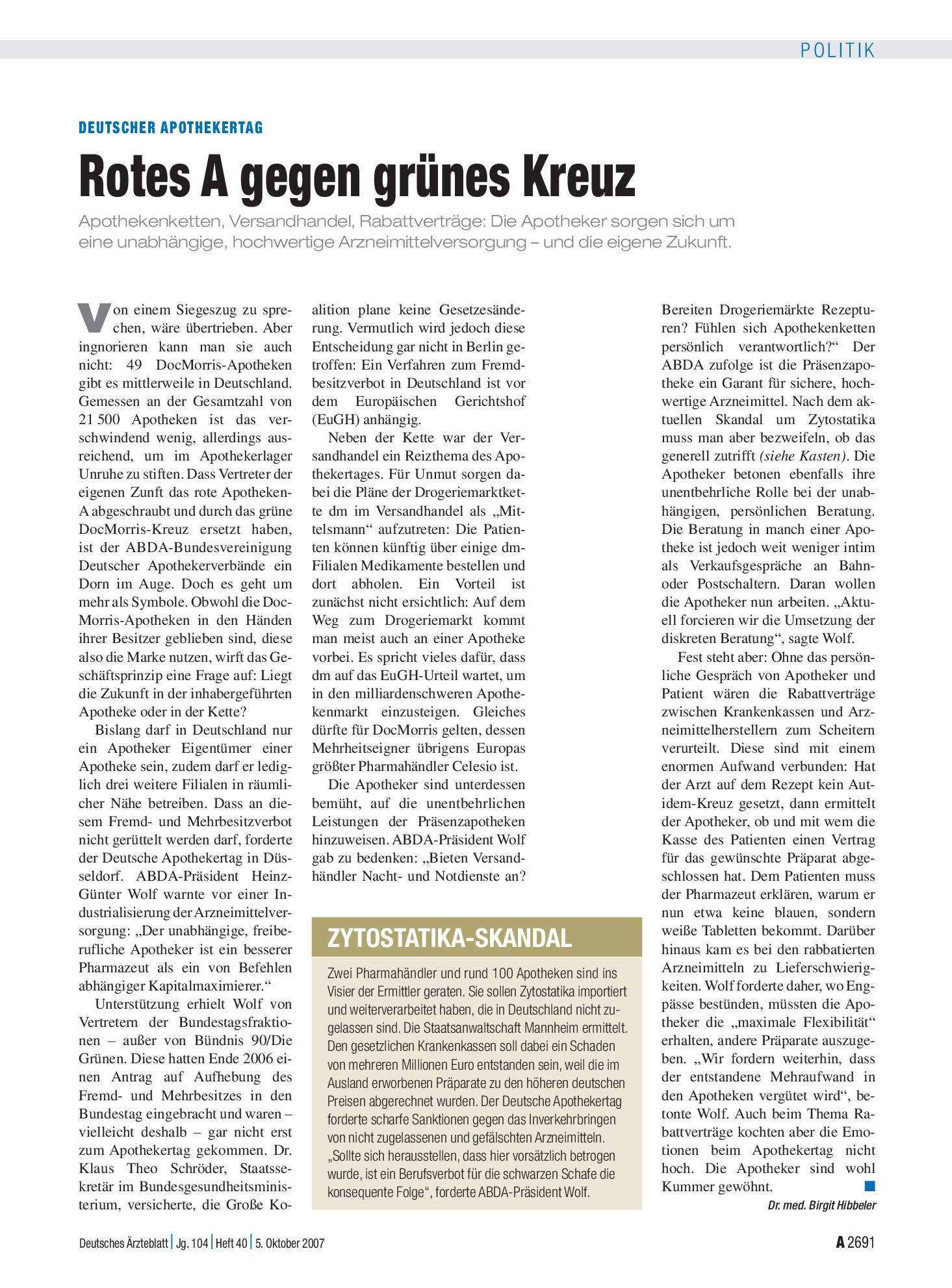 Vorschauseite 1: Deutscher Apothekertag: Rotes A gegen grünes Kreuz – Deutsches Ärzteblatt