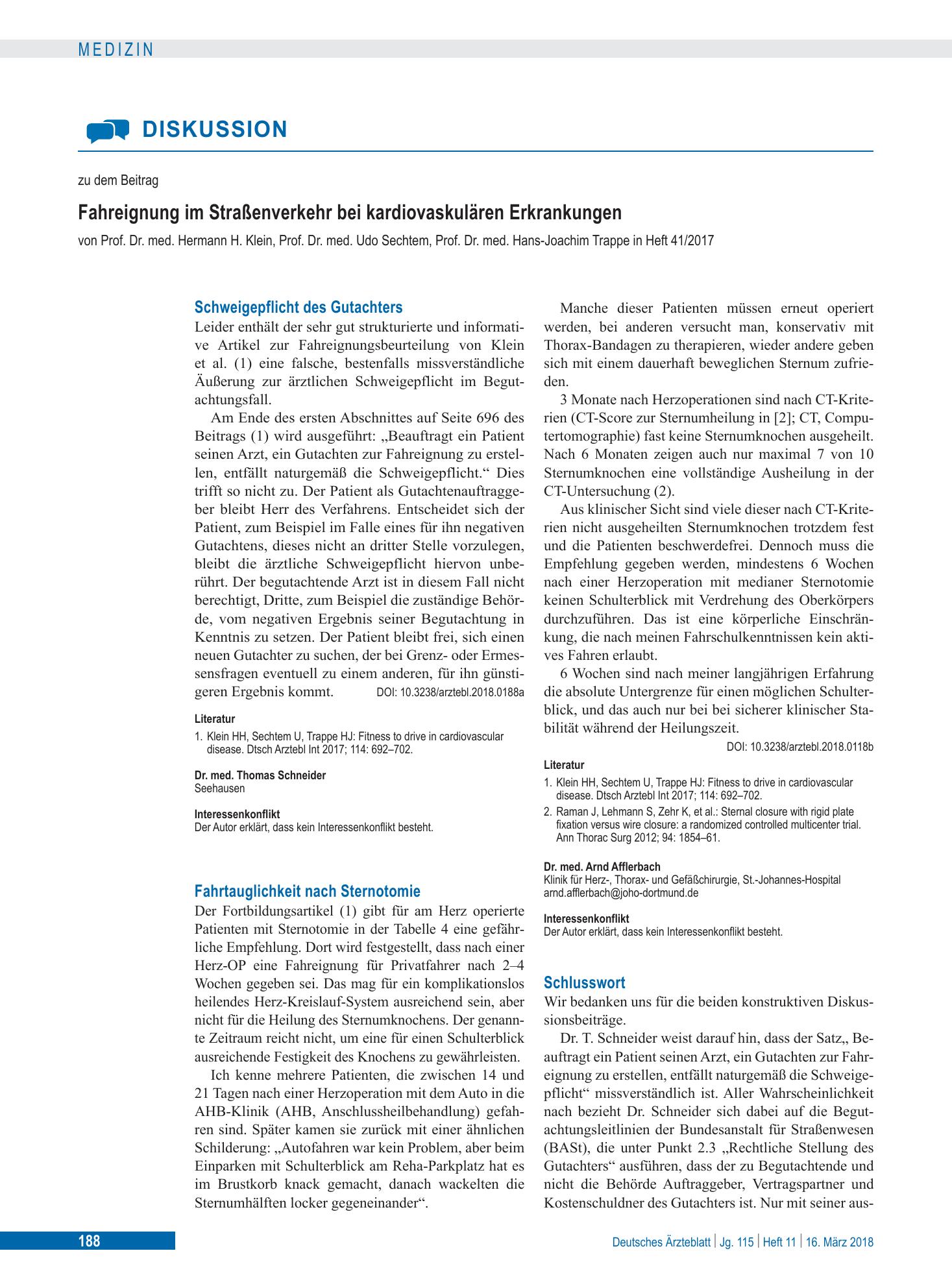 Vorschauseite 1: Schweigepflicht des Gutachters – Deutsches Ärzteblatt