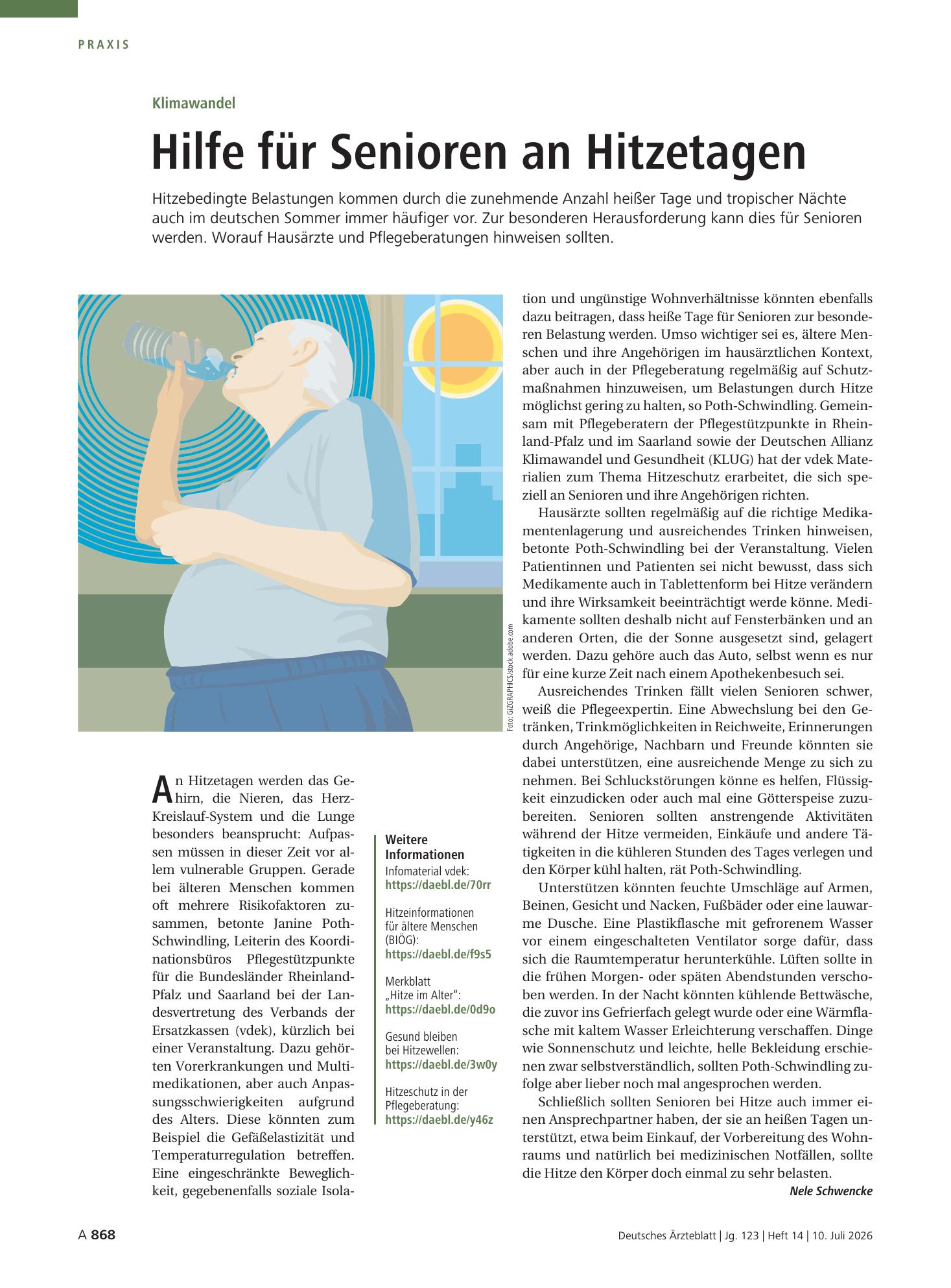 Vorschauseite 1: Klimawandel: Hilfe für Senioren an Hitzetagen – Deutsches Ärzteblatt