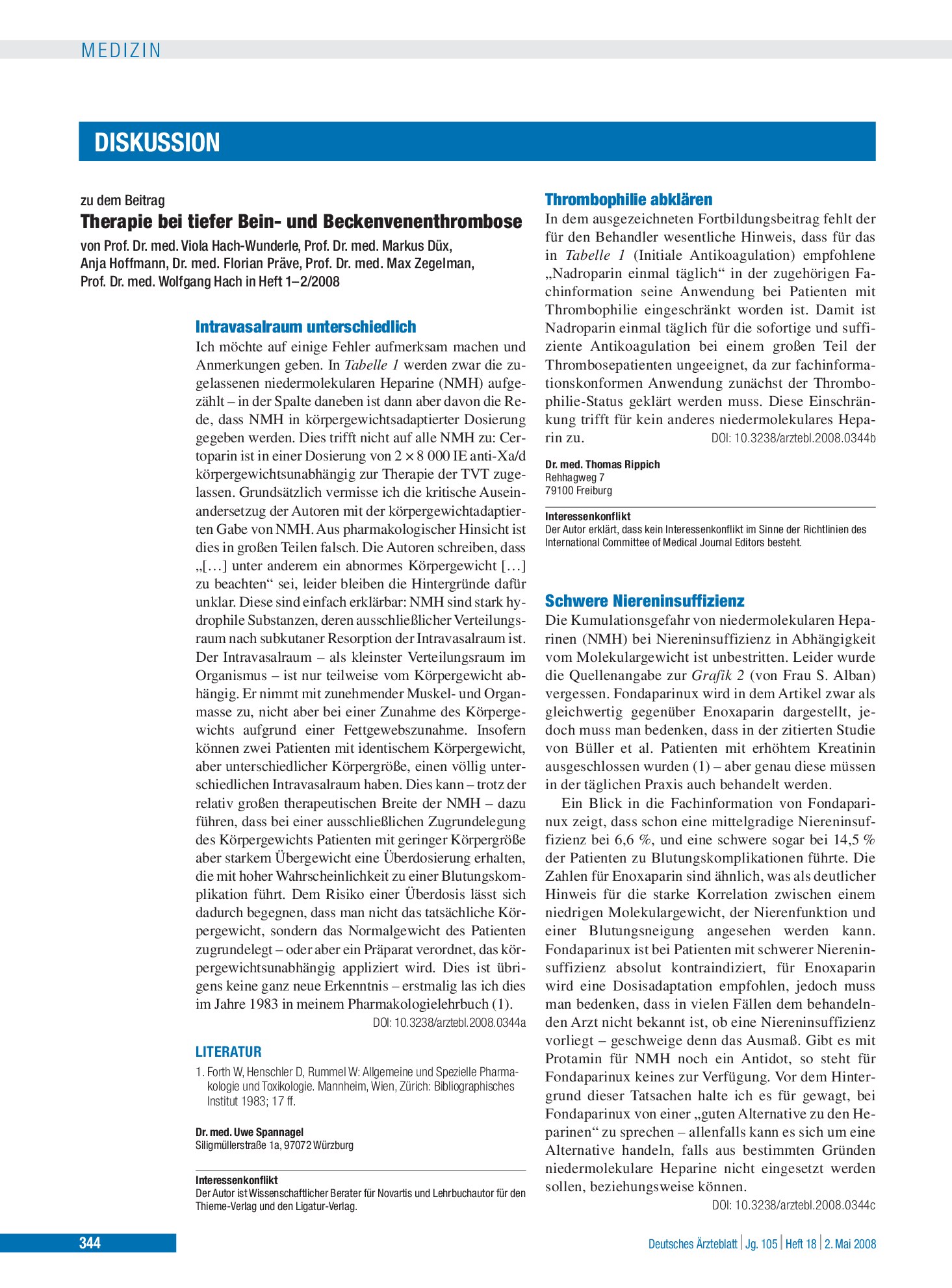 Vorschauseite 1: Therapie bei tiefer Bein- und Beckenvenenthrombose: Schwere Niereninsuffizienz – Deutsches Ärzteblatt